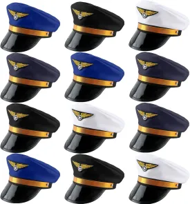 12 Pack Child Pilot Hats Adjustable Airplane Hats Airline Captain Cap for Kids Halloween Cosplay Party Dress up, 4 Colors