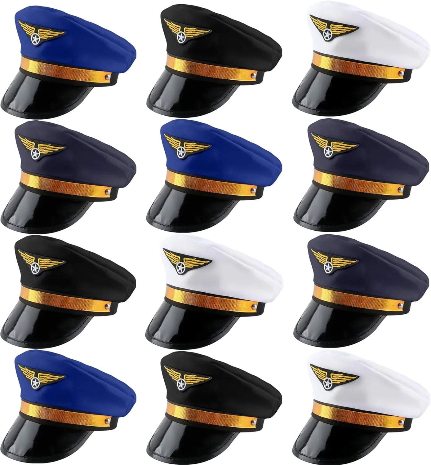 12 Pack Child Pilot Hats Adjustable Airplane Hats Airline Captain Cap for Kids Halloween Cosplay Party Dress up, 4 Colors