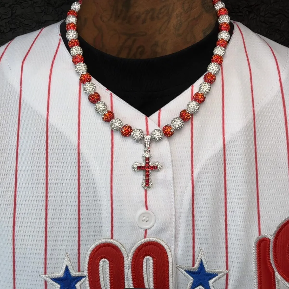 16 Inch Baseball Necklaces for Boys, 18-20 Inch Baseball Necklace, Rhinestone Baseball Bead Necklace, Baseball Cross Necklace for Men, Adjustable Baseball Drip Bling Necklace for Baseball Team Lovers