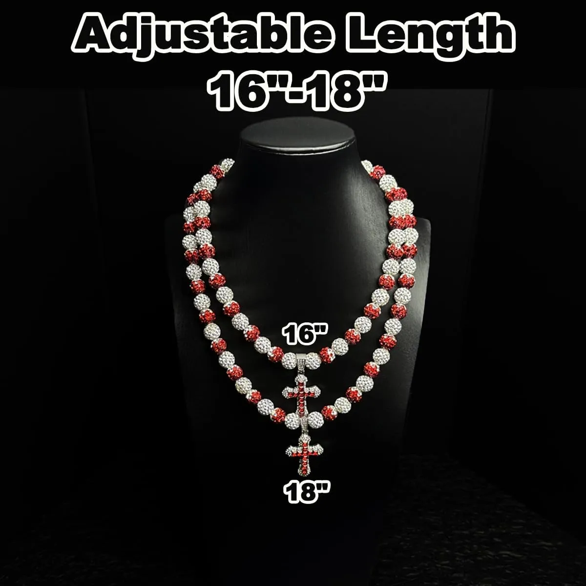 16 Inch Baseball Necklaces for Boys, 18-20 Inch Baseball Necklace, Rhinestone Baseball Bead Necklace, Baseball Cross Necklace for Men, Adjustable Baseball Drip Bling Necklace for Baseball Team Lovers