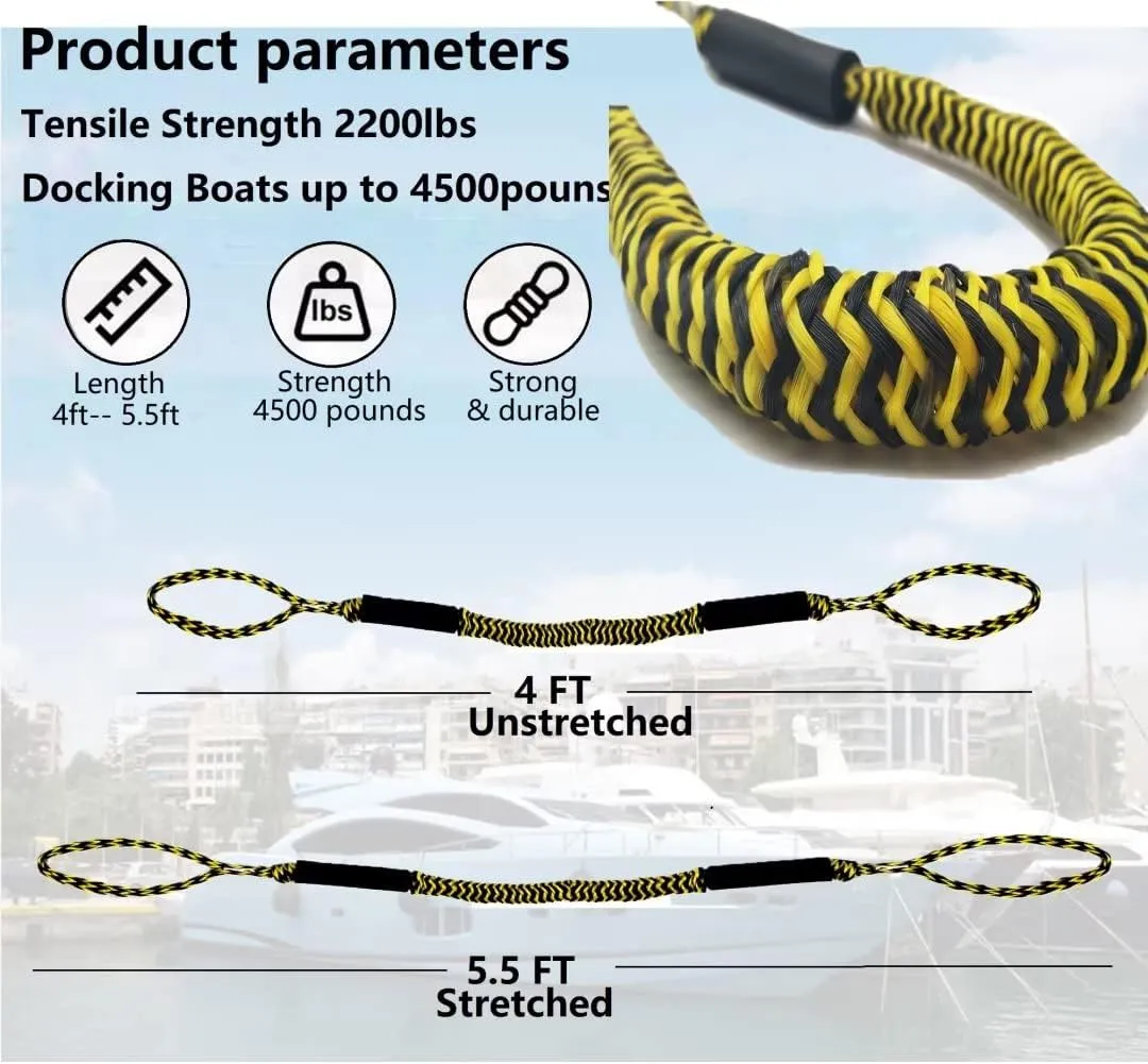 2 Pack Boat Bungee Dock Lines Marine Rope, Boat Tie Off Rope Jet Ski Accessories