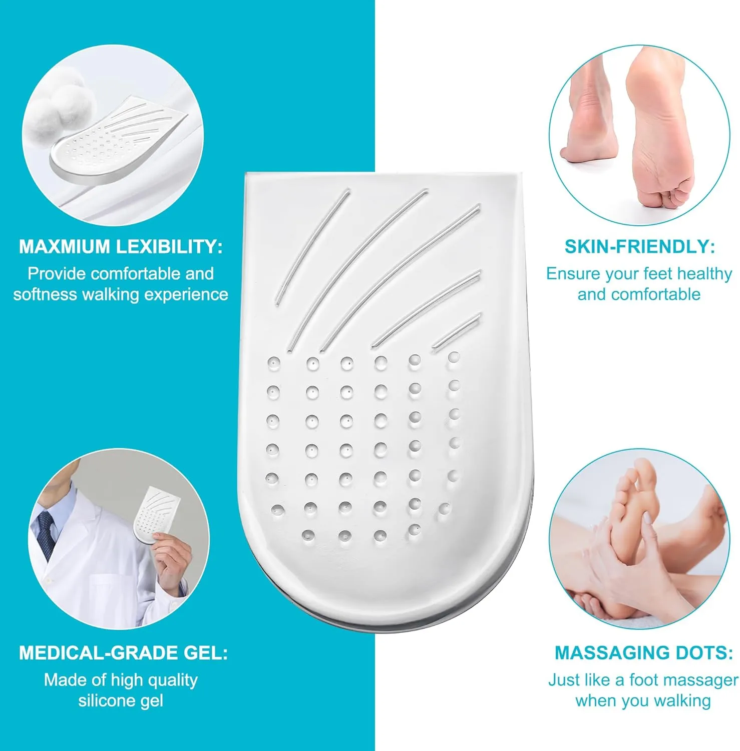2 Pairs Wonderwin 3 Layers Adjustable Heel Wedge Inserts for Supination & Pronation Correction - Silicone Medial & Lateral Heel Insoles for Bow Legs, Knee Pain, Foot Alignment(Small)