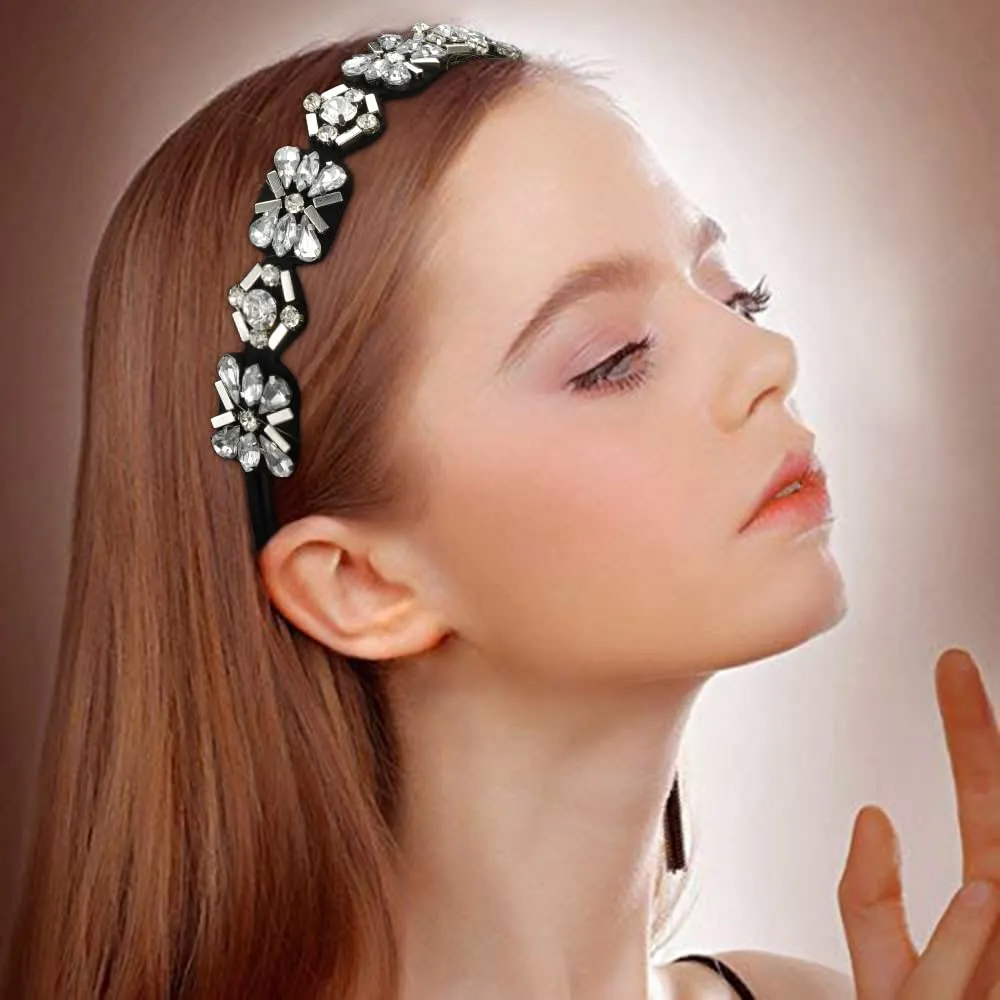 2 Pieces Rhinestone Beaded Elastic HeadbandFashion Headbands Handmade Hair Bands Hair Accessories for Lady Woman 20-25" Fits for Most (Style B)