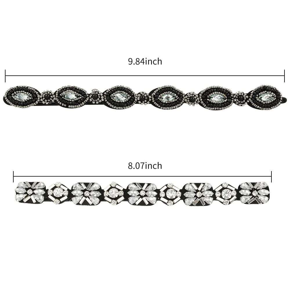 2 Pieces Rhinestone Beaded Elastic HeadbandFashion Headbands Handmade Hair Bands Hair Accessories for Lady Woman 20-25" Fits for Most (Style B)