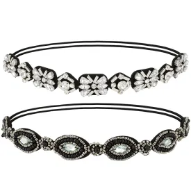 2 Pieces Rhinestone Beaded Elastic HeadbandFashion Headbands Handmade Hair Bands Hair Accessories for Lady Woman 20-25" Fits for Most (Style B)