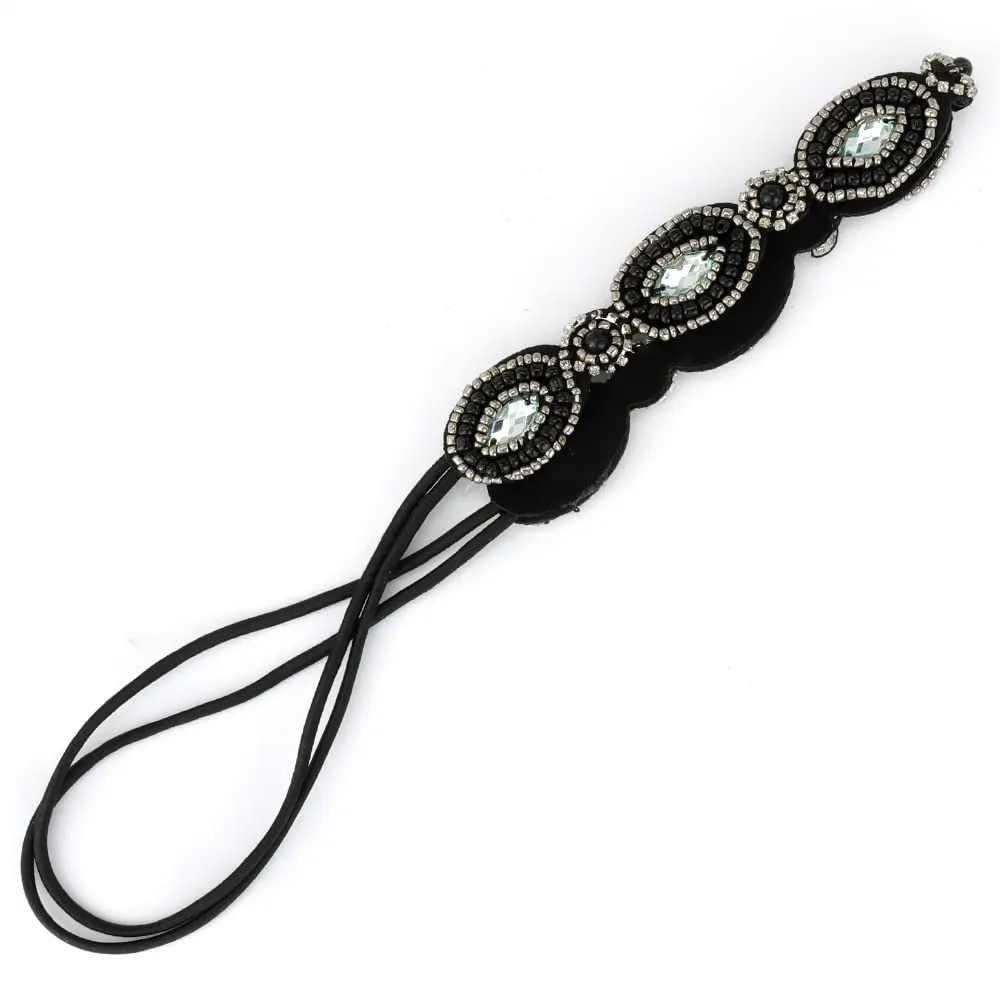 2 Pieces Rhinestone Beaded Elastic HeadbandFashion Headbands Handmade Hair Bands Hair Accessories for Lady Woman 20-25" Fits for Most (Style B)