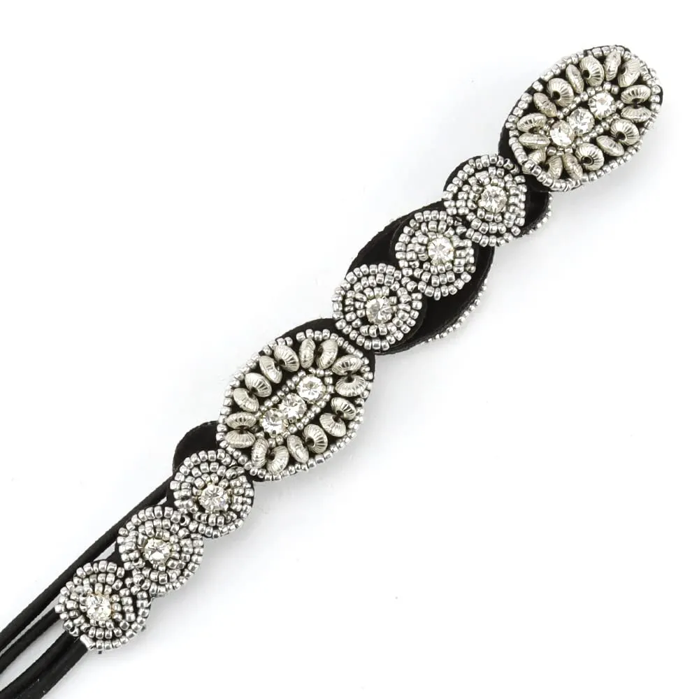 2 Pieces Rhinestone Beaded Elastic HeadbandFashion Headbands Handmade Hair Bands Hair Accessories for Lady Woman 20-25" Fits for Most (Style E)