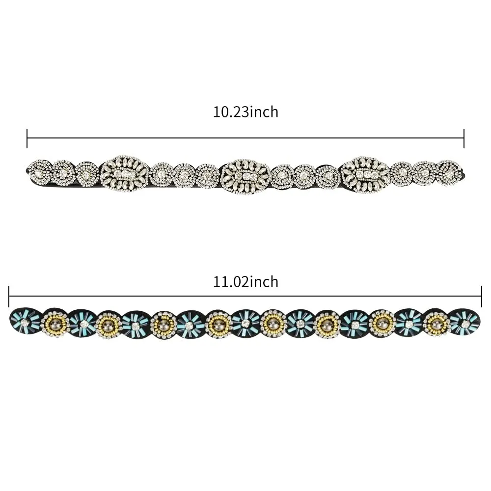 2 Pieces Rhinestone Beaded Elastic HeadbandFashion Headbands Handmade Hair Bands Hair Accessories for Lady Woman 20-25" Fits for Most (Style E)