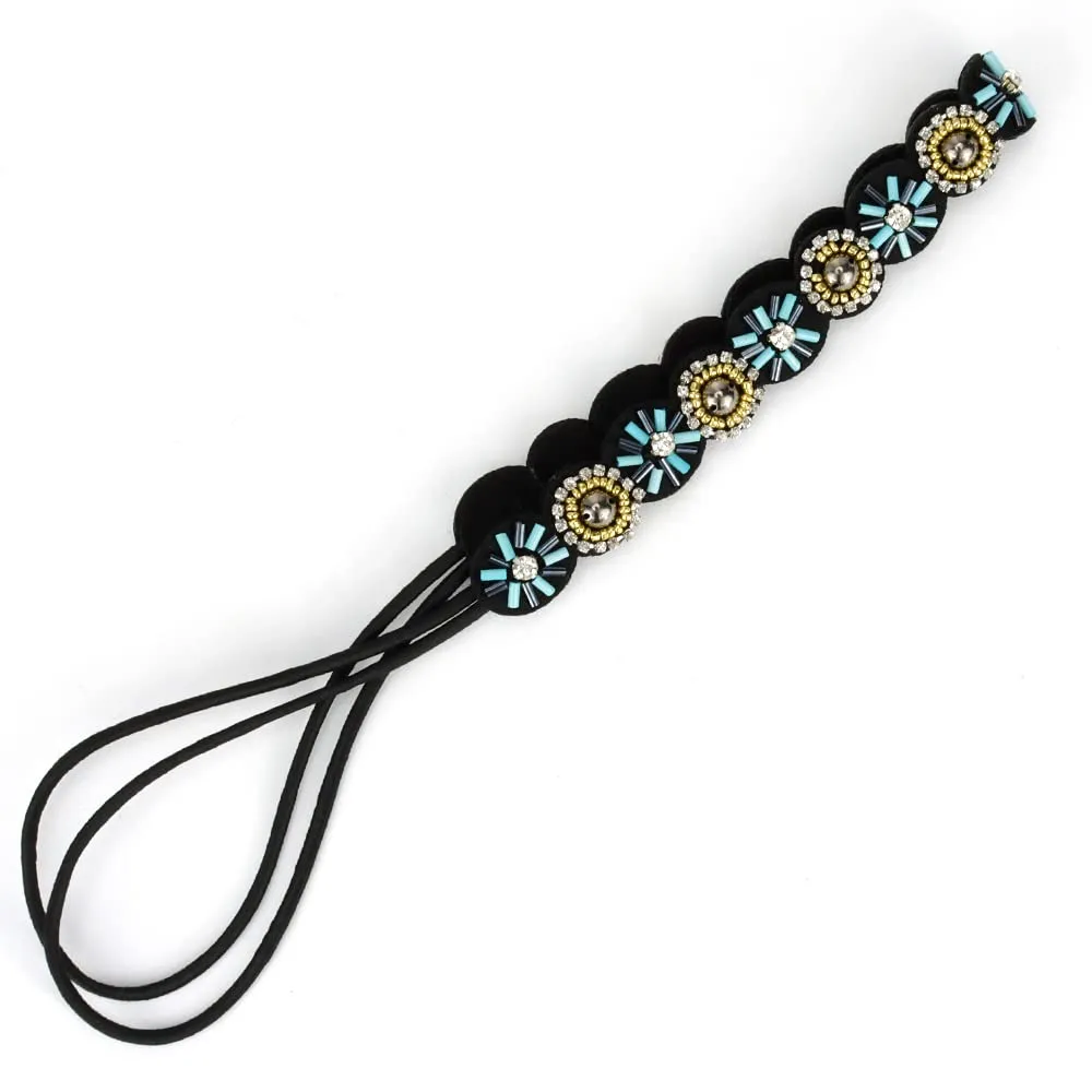 2 Pieces Rhinestone Beaded Elastic HeadbandFashion Headbands Handmade Hair Bands Hair Accessories for Lady Woman 20-25" Fits for Most (Style E)