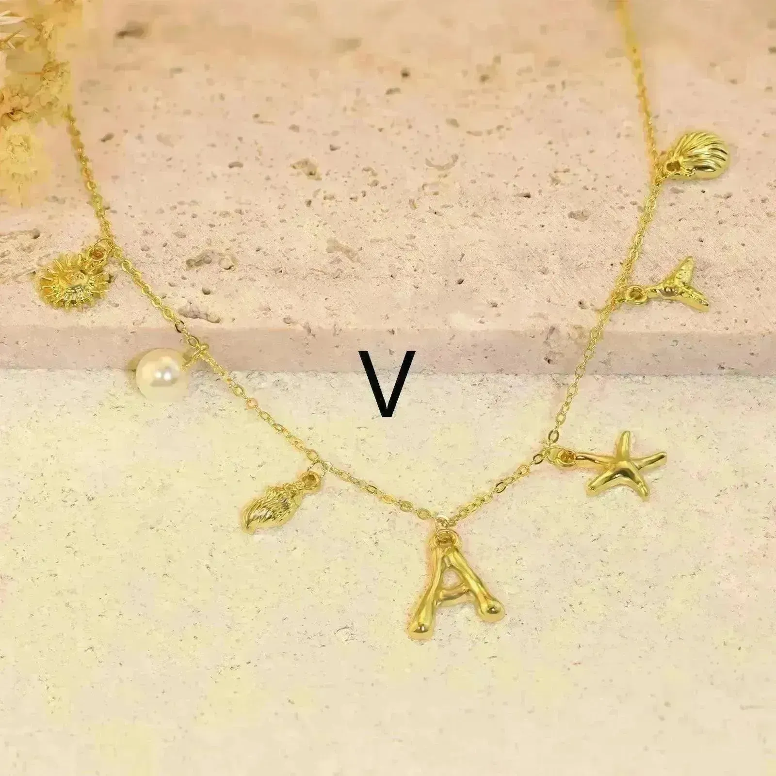 26 Bamboo Letter Necklace Starfish Shell Necklace for Women