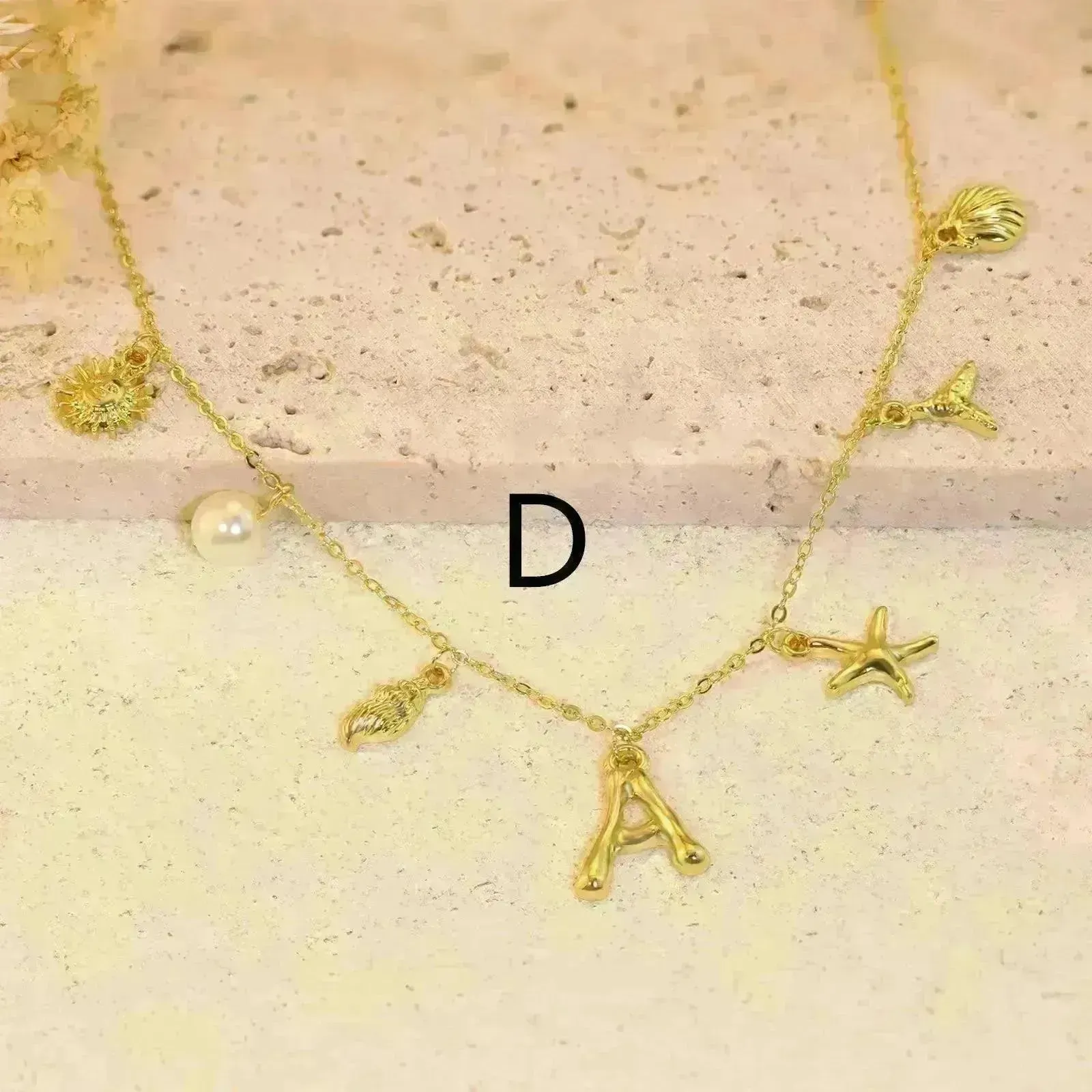 26 Bamboo Letter Necklace Starfish Shell Necklace for Women