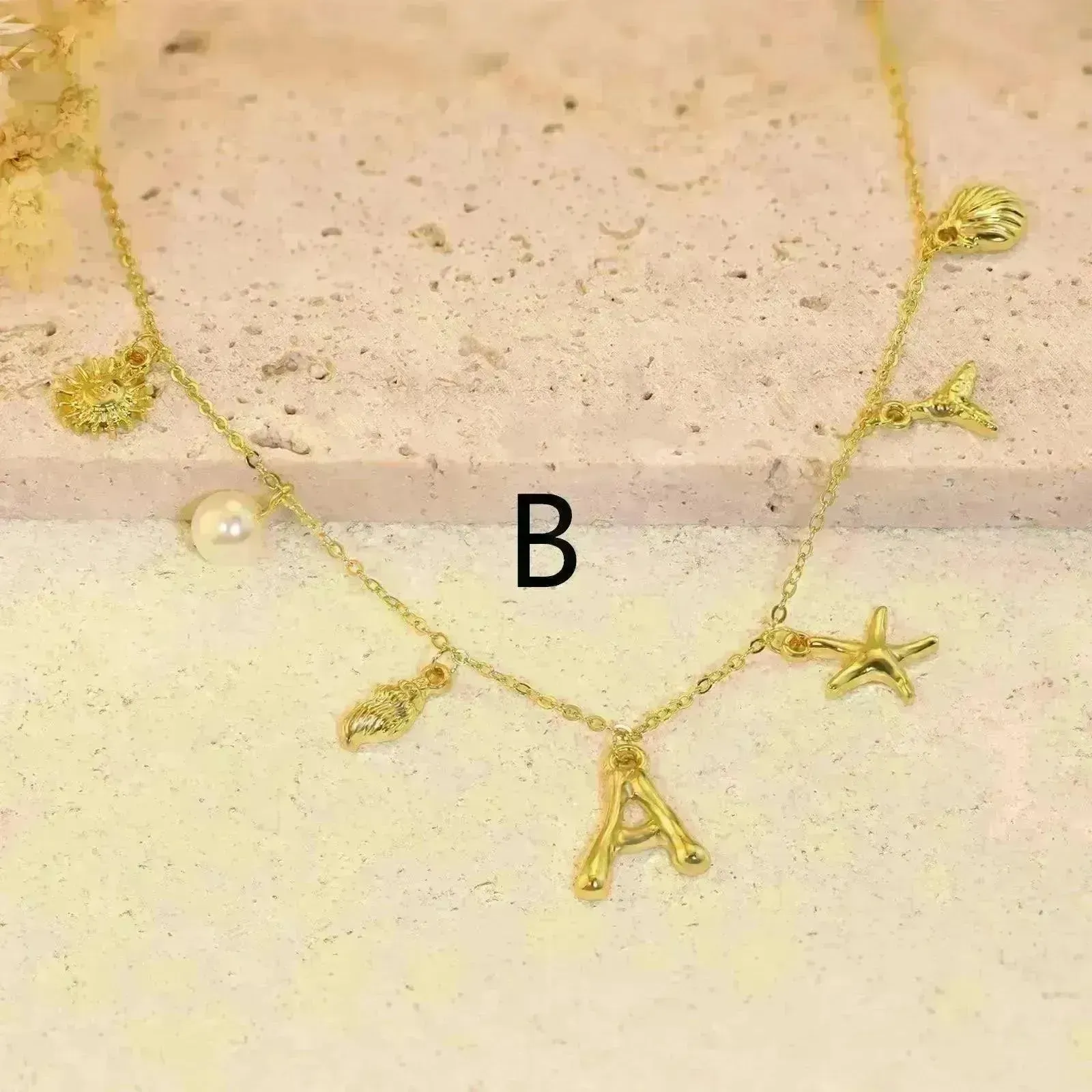 26 Bamboo Letter Necklace Starfish Shell Necklace for Women