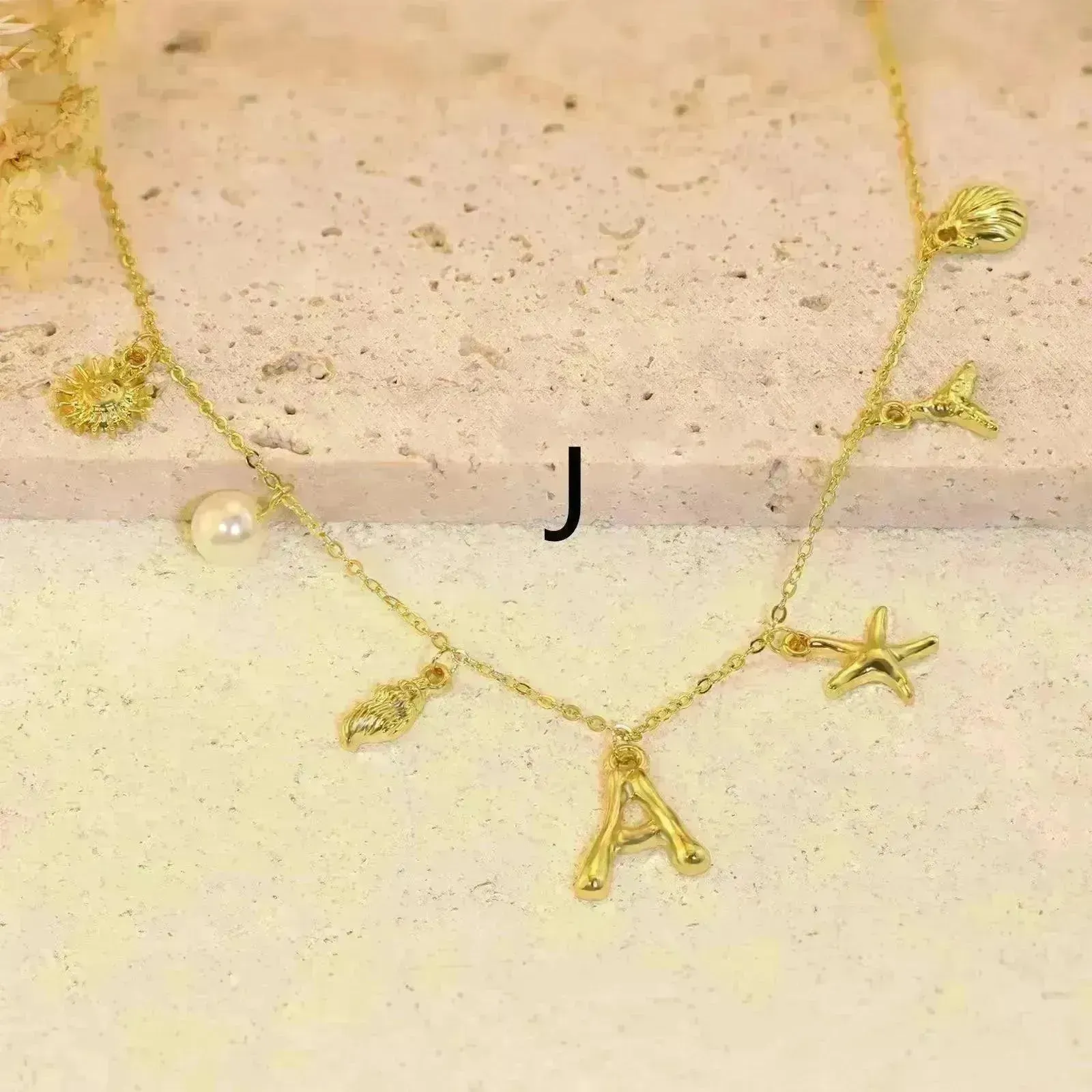 26 Bamboo Letter Necklace Starfish Shell Necklace for Women