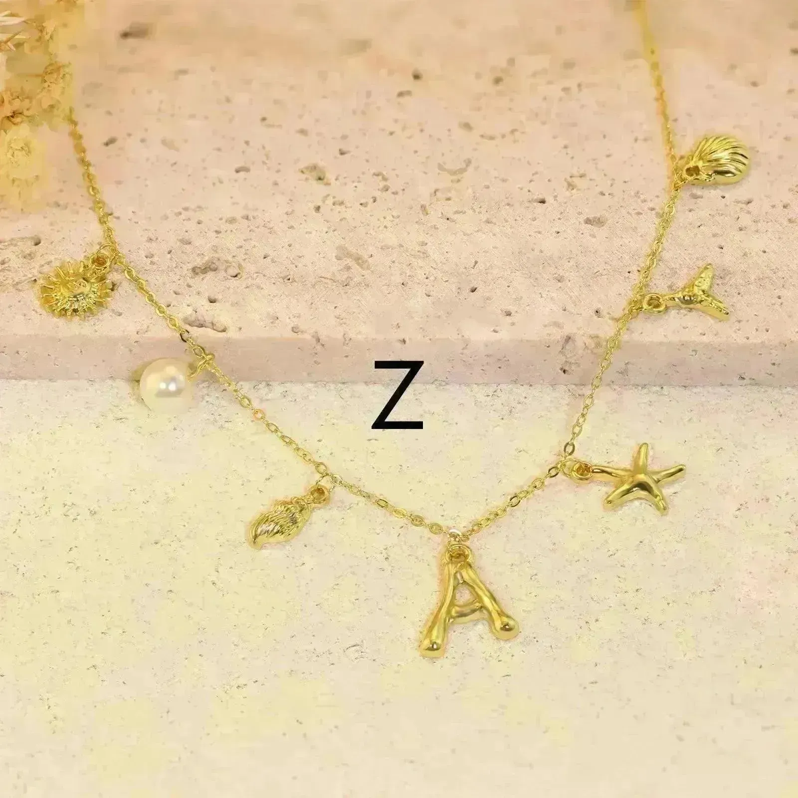 26 Bamboo Letter Necklace Starfish Shell Necklace for Women
