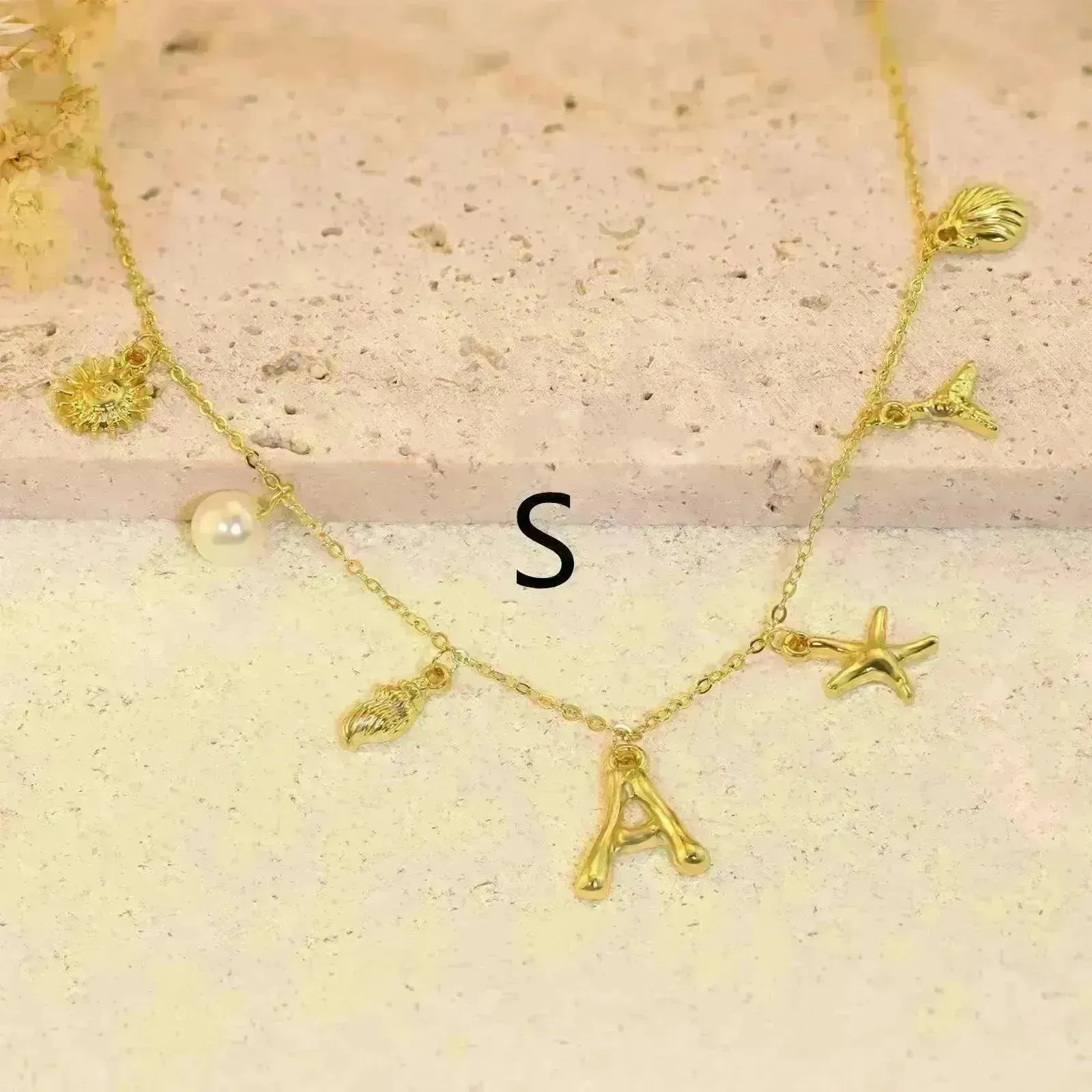 26 Bamboo Letter Necklace Starfish Shell Necklace for Women