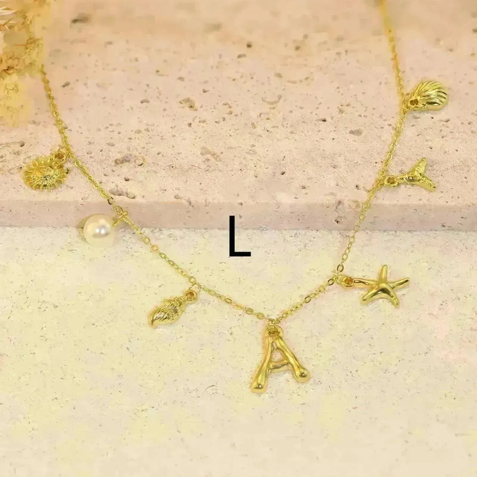 26 Bamboo Letter Necklace Starfish Shell Necklace for Women