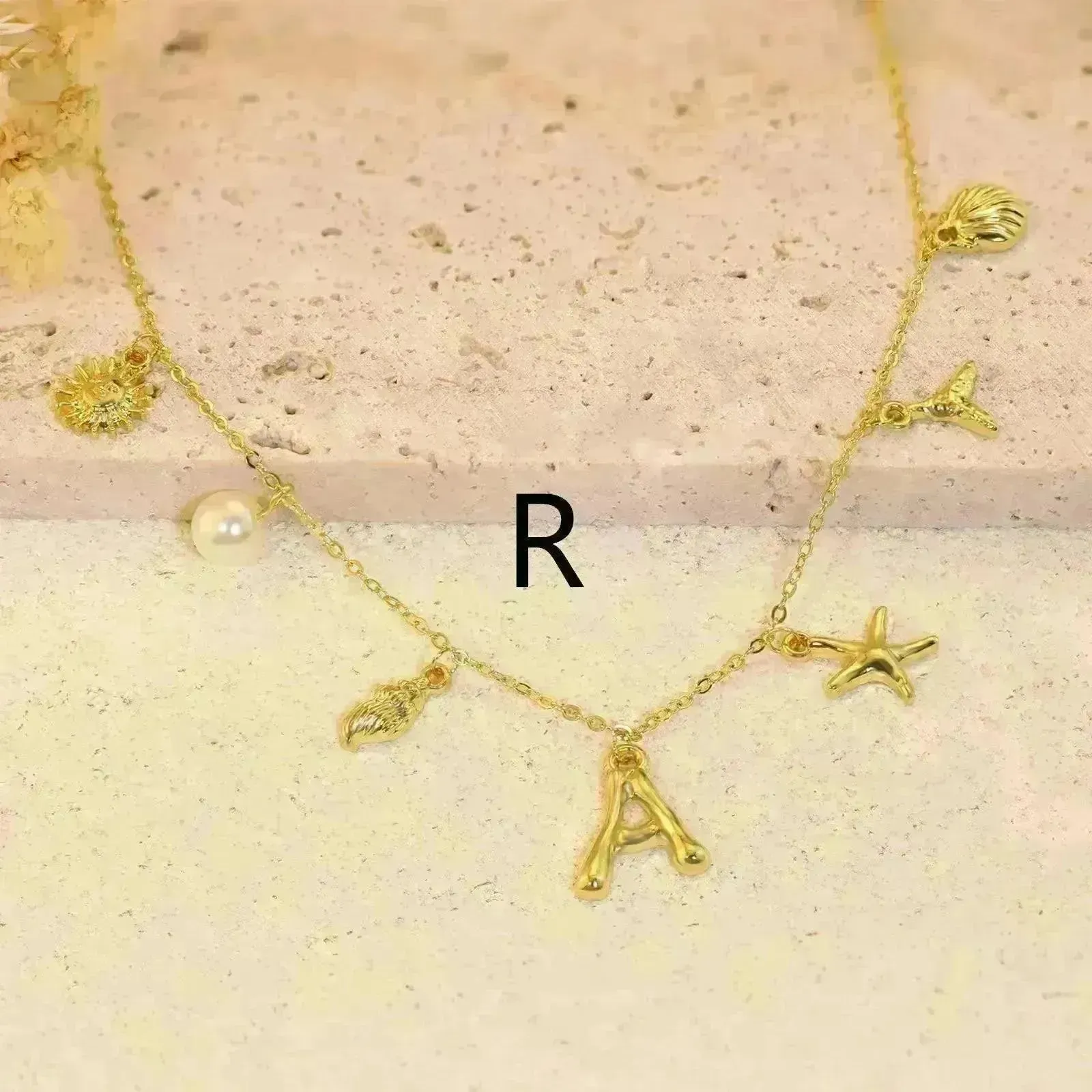 26 Bamboo Letter Necklace Starfish Shell Necklace for Women