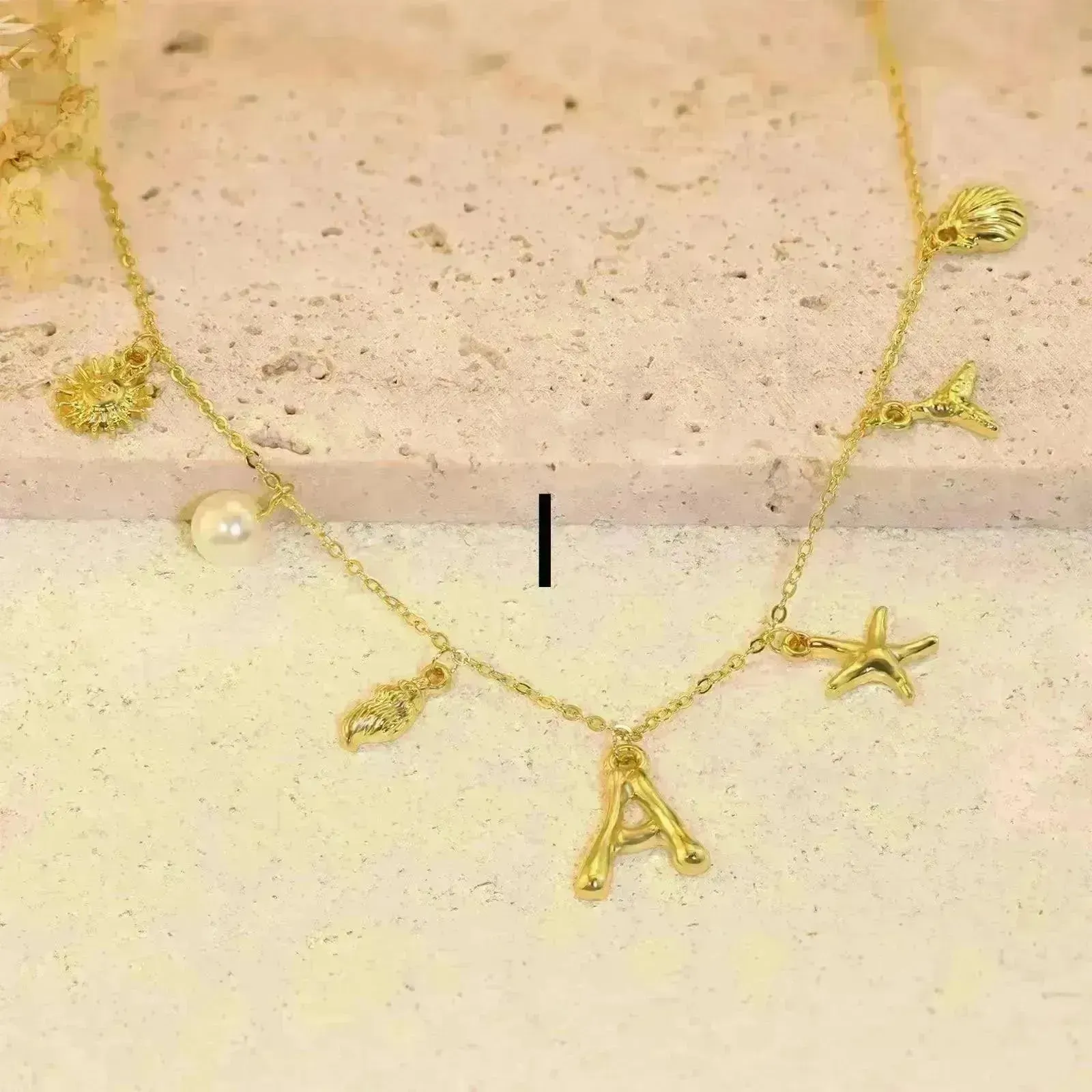 26 Bamboo Letter Necklace Starfish Shell Necklace for Women