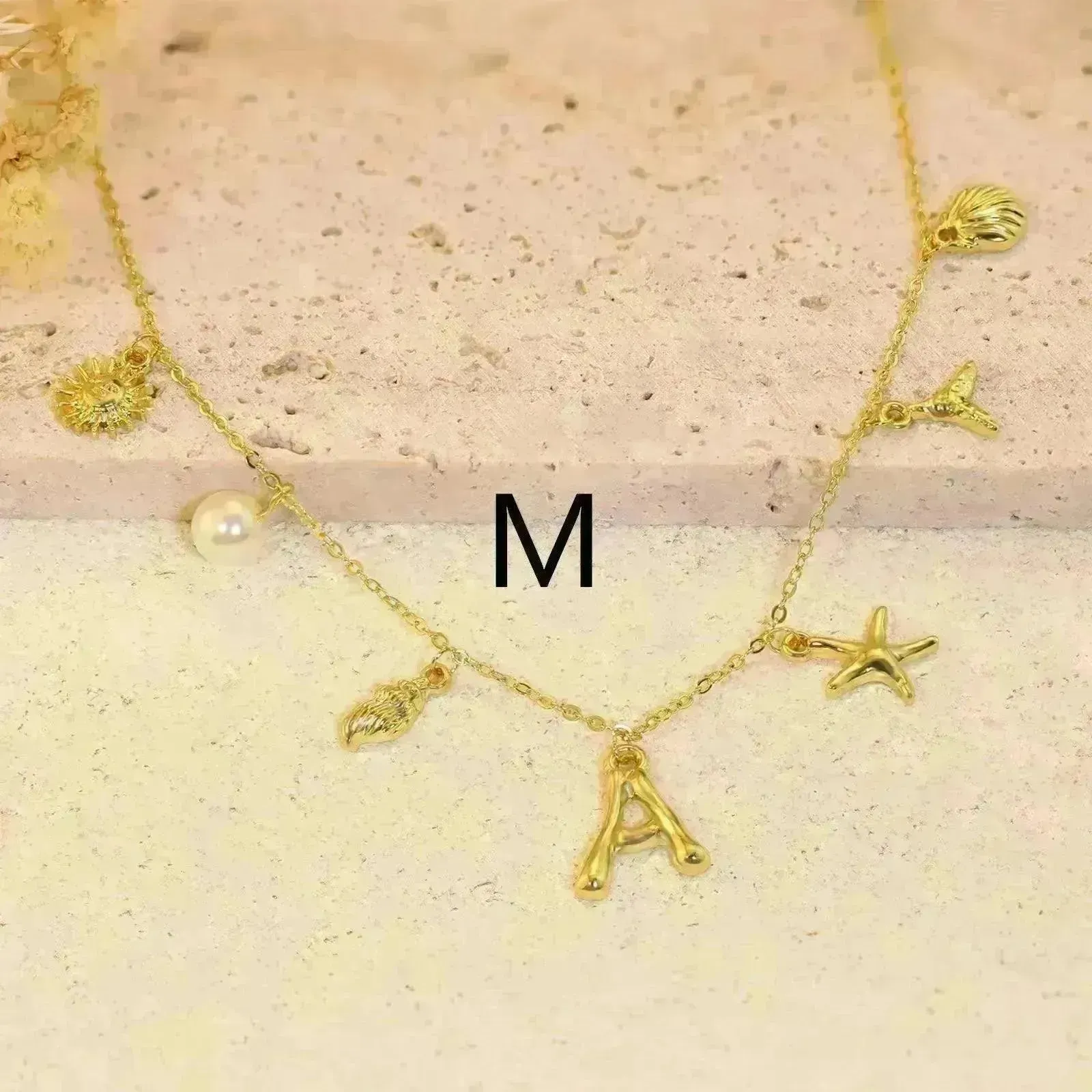 26 Bamboo Letter Necklace Starfish Shell Necklace for Women