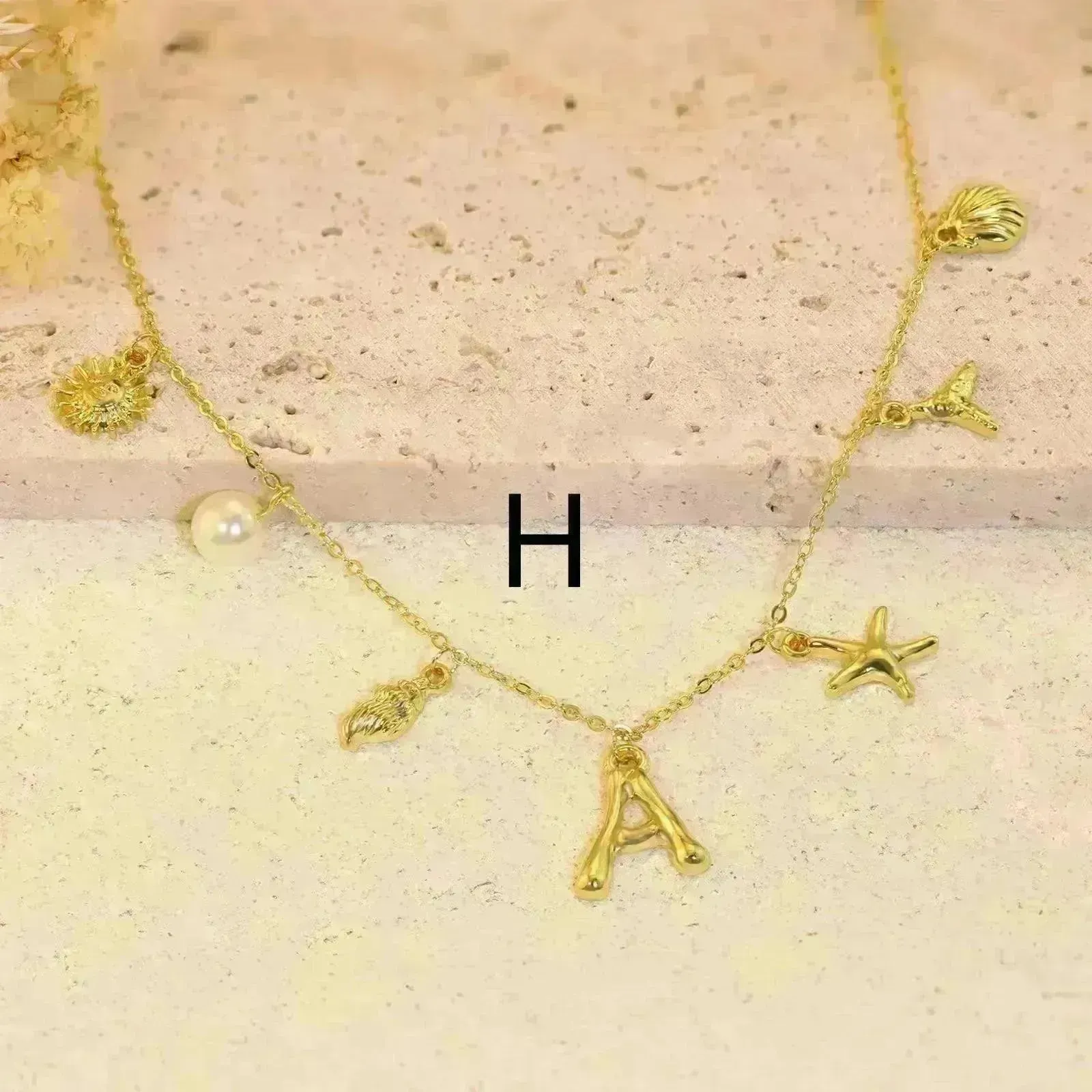26 Bamboo Letter Necklace Starfish Shell Necklace for Women