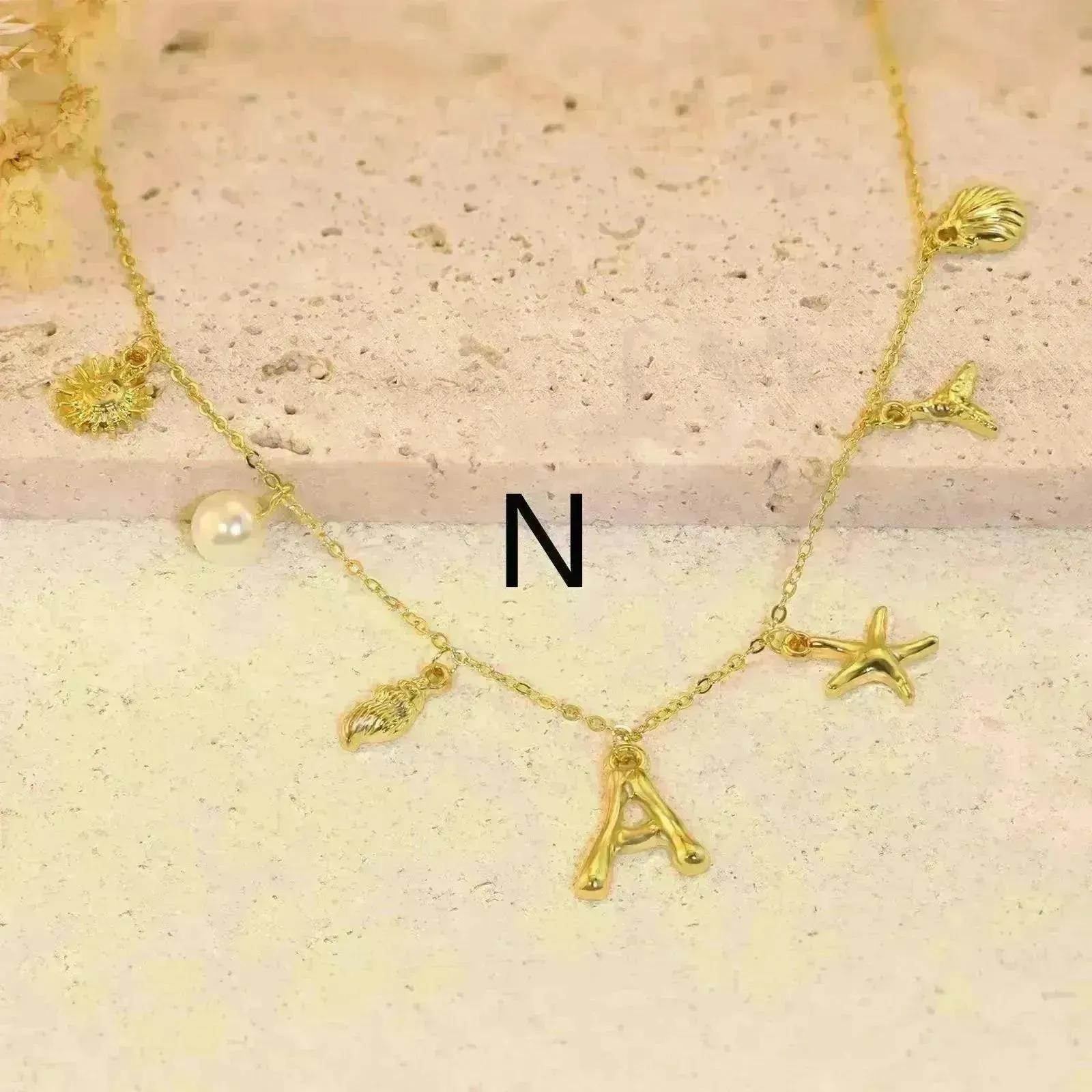 26 Bamboo Letter Necklace Starfish Shell Necklace for Women
