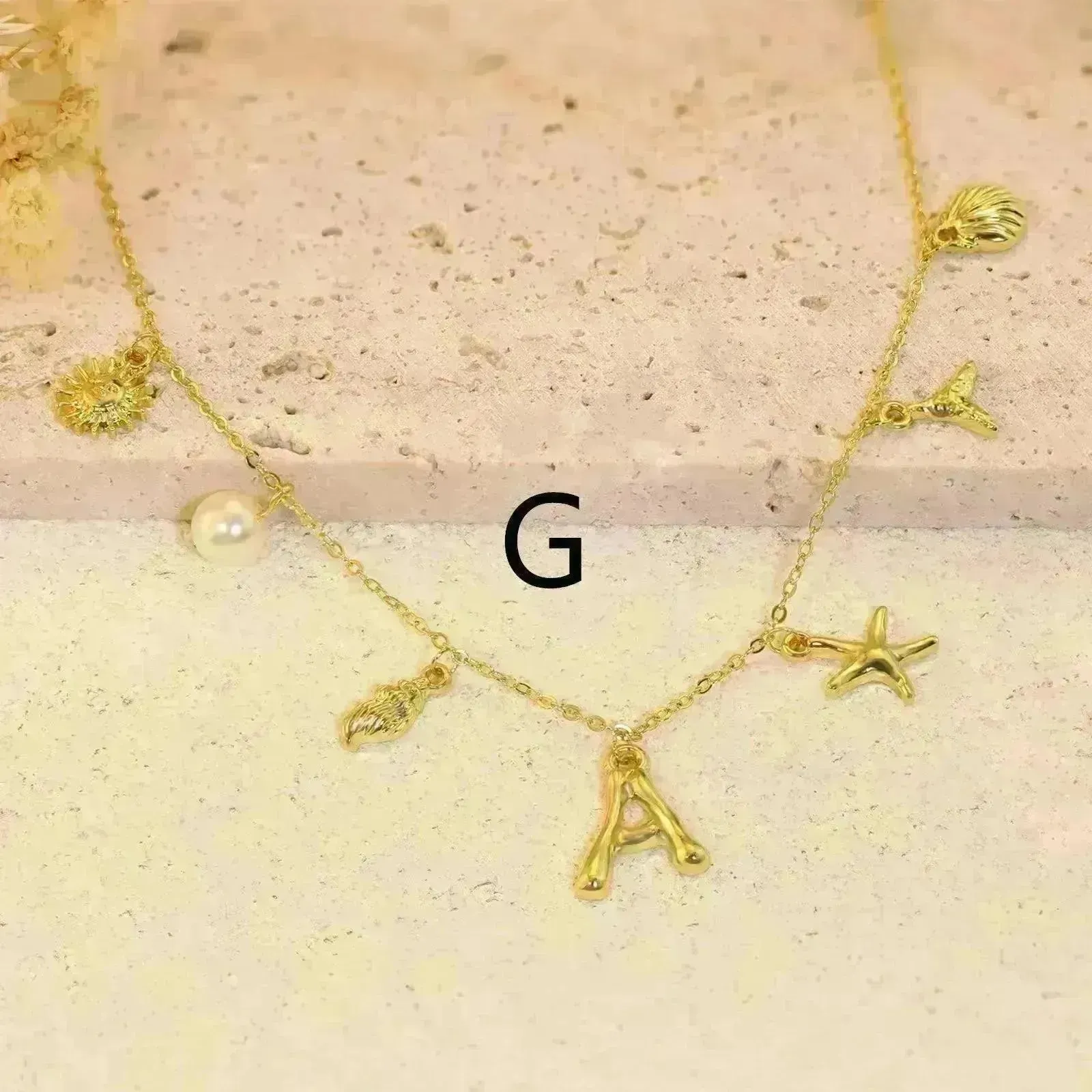 26 Bamboo Letter Necklace Starfish Shell Necklace for Women