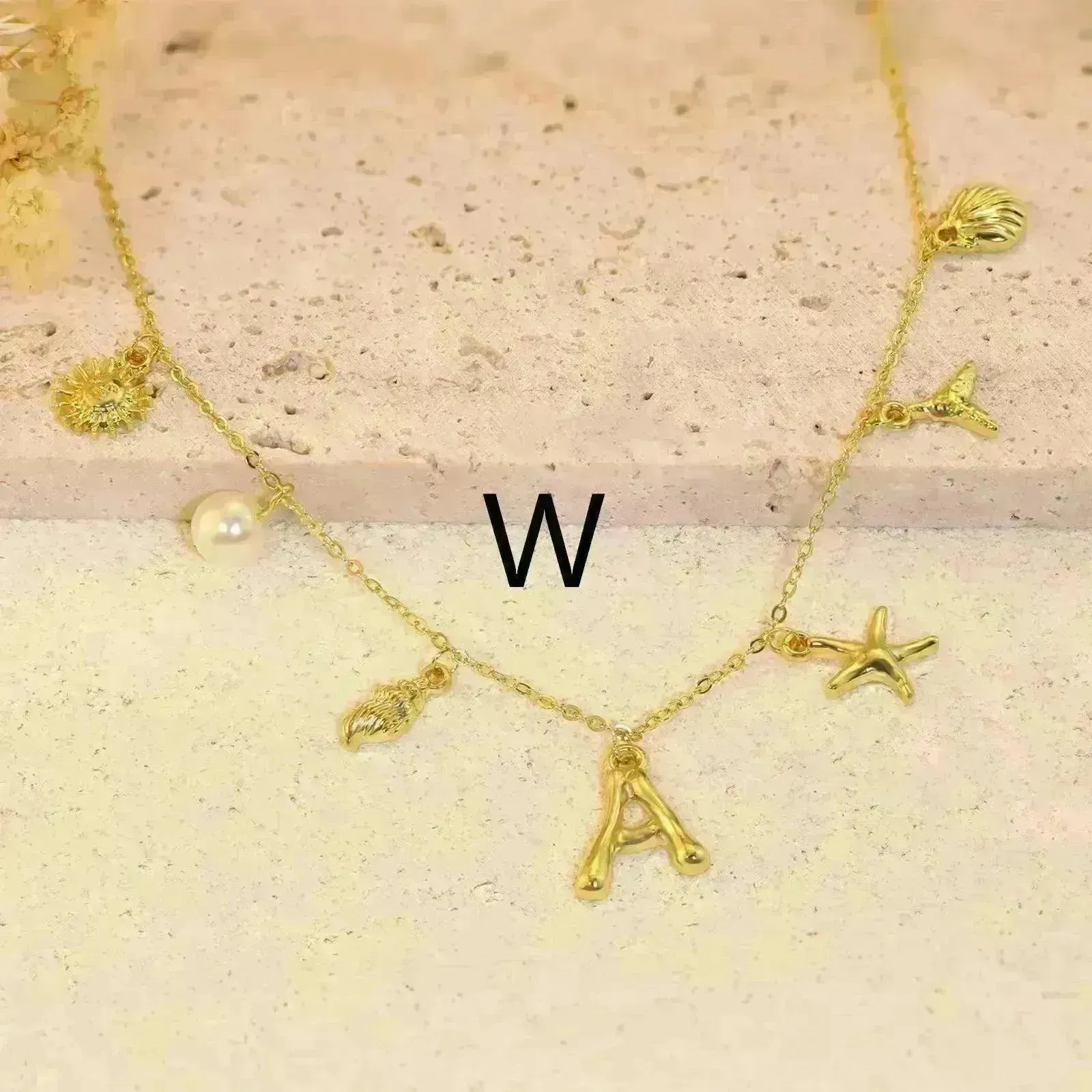 26 Bamboo Letter Necklace Starfish Shell Necklace for Women