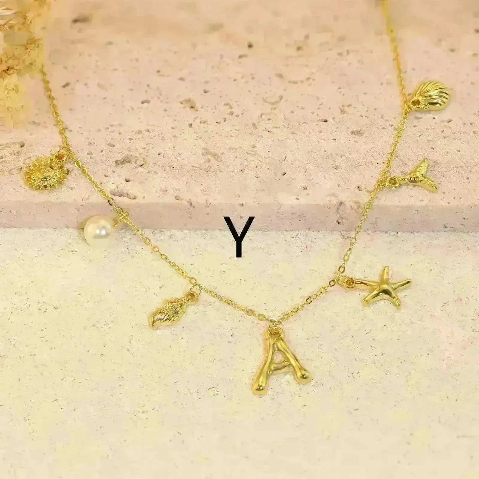 26 Bamboo Letter Necklace Starfish Shell Necklace for Women