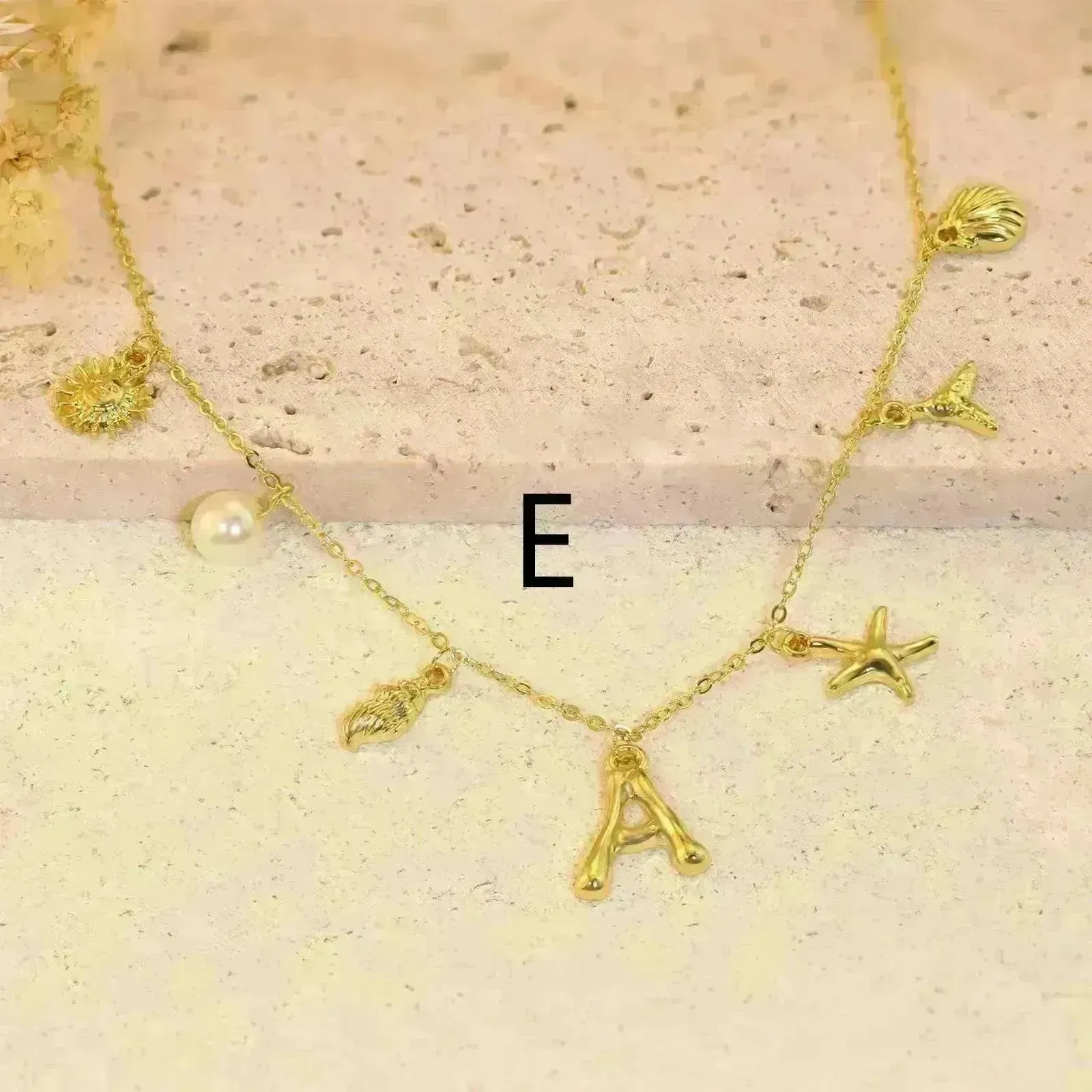 26 Bamboo Letter Necklace Starfish Shell Necklace for Women