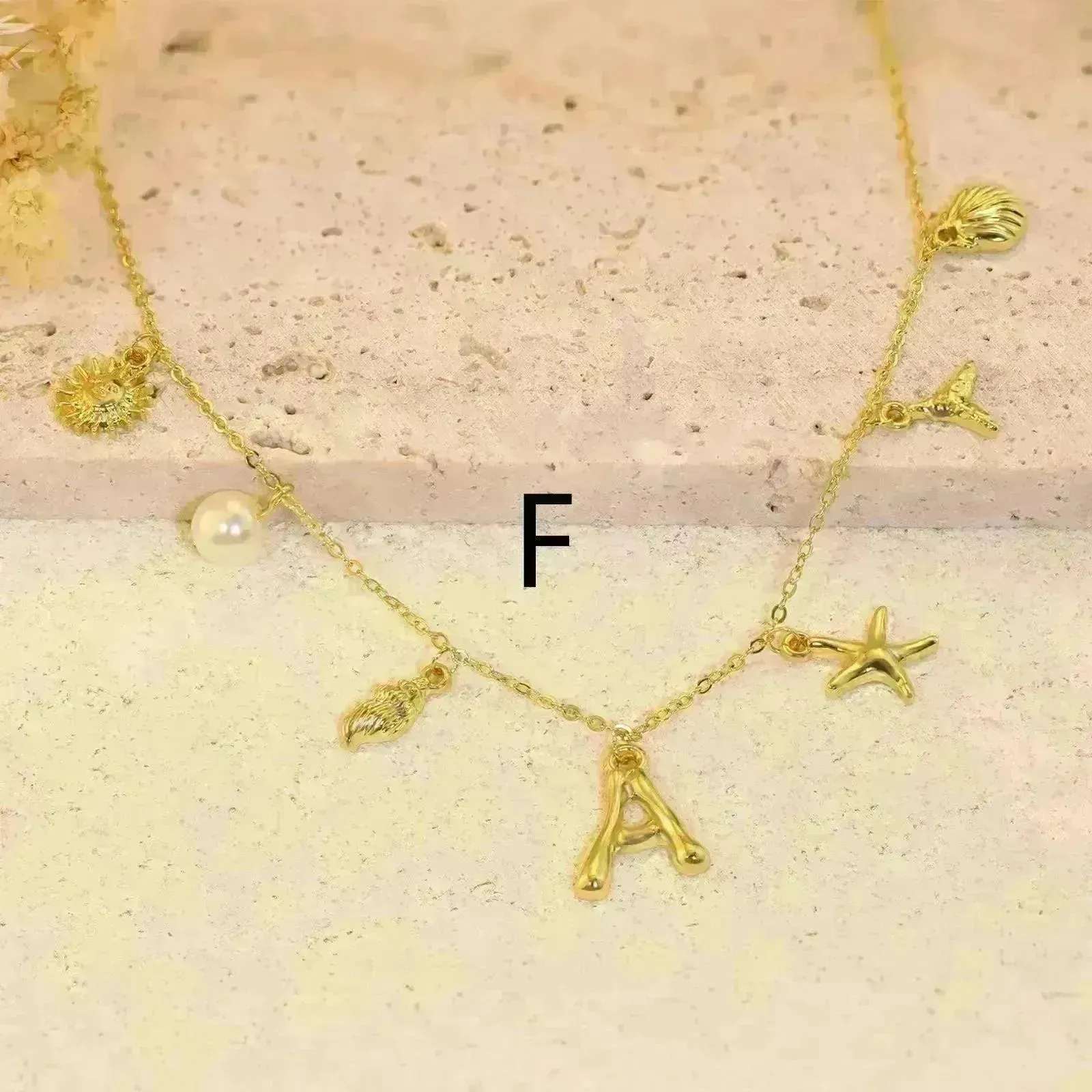 26 Bamboo Letter Necklace Starfish Shell Necklace for Women