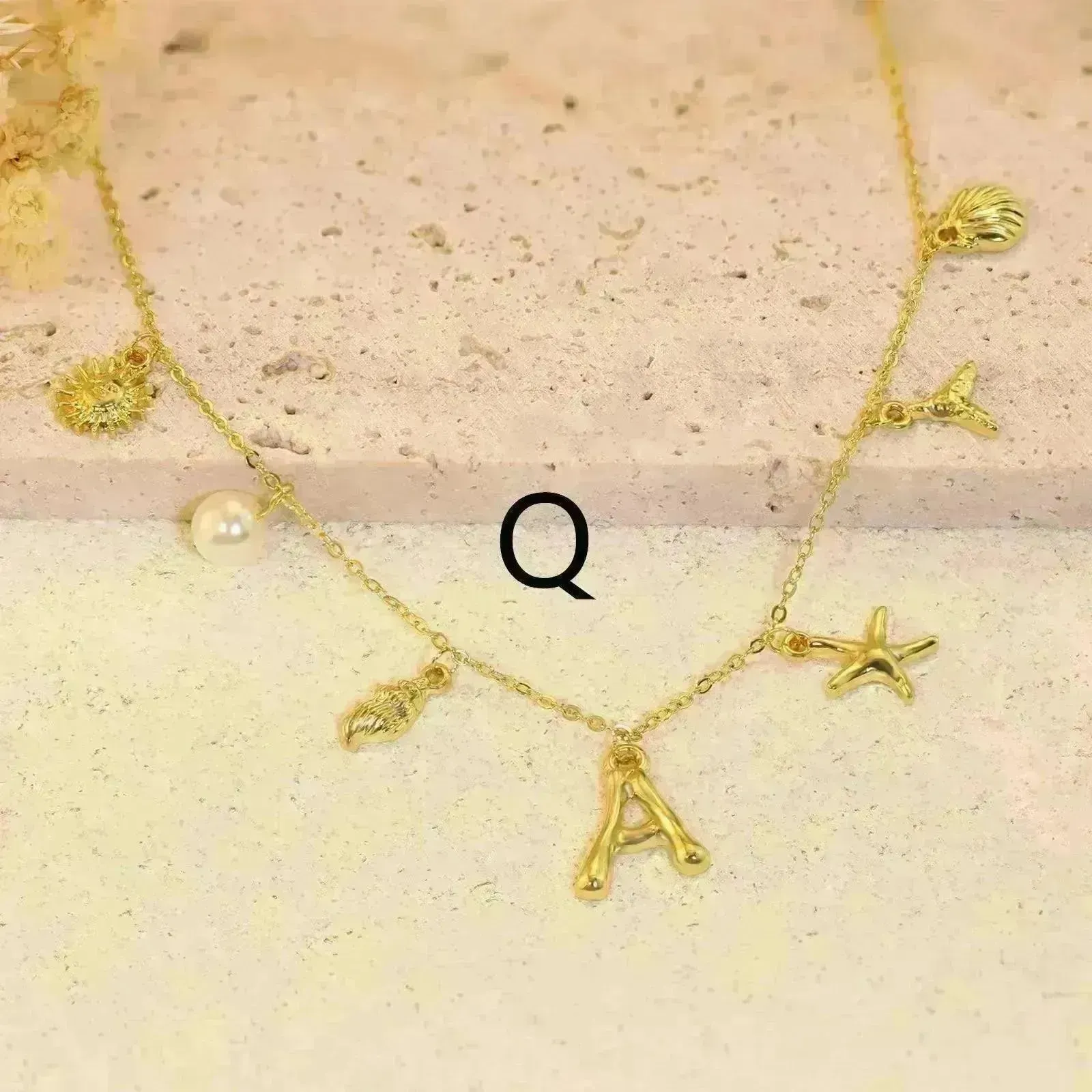 26 Bamboo Letter Necklace Starfish Shell Necklace for Women