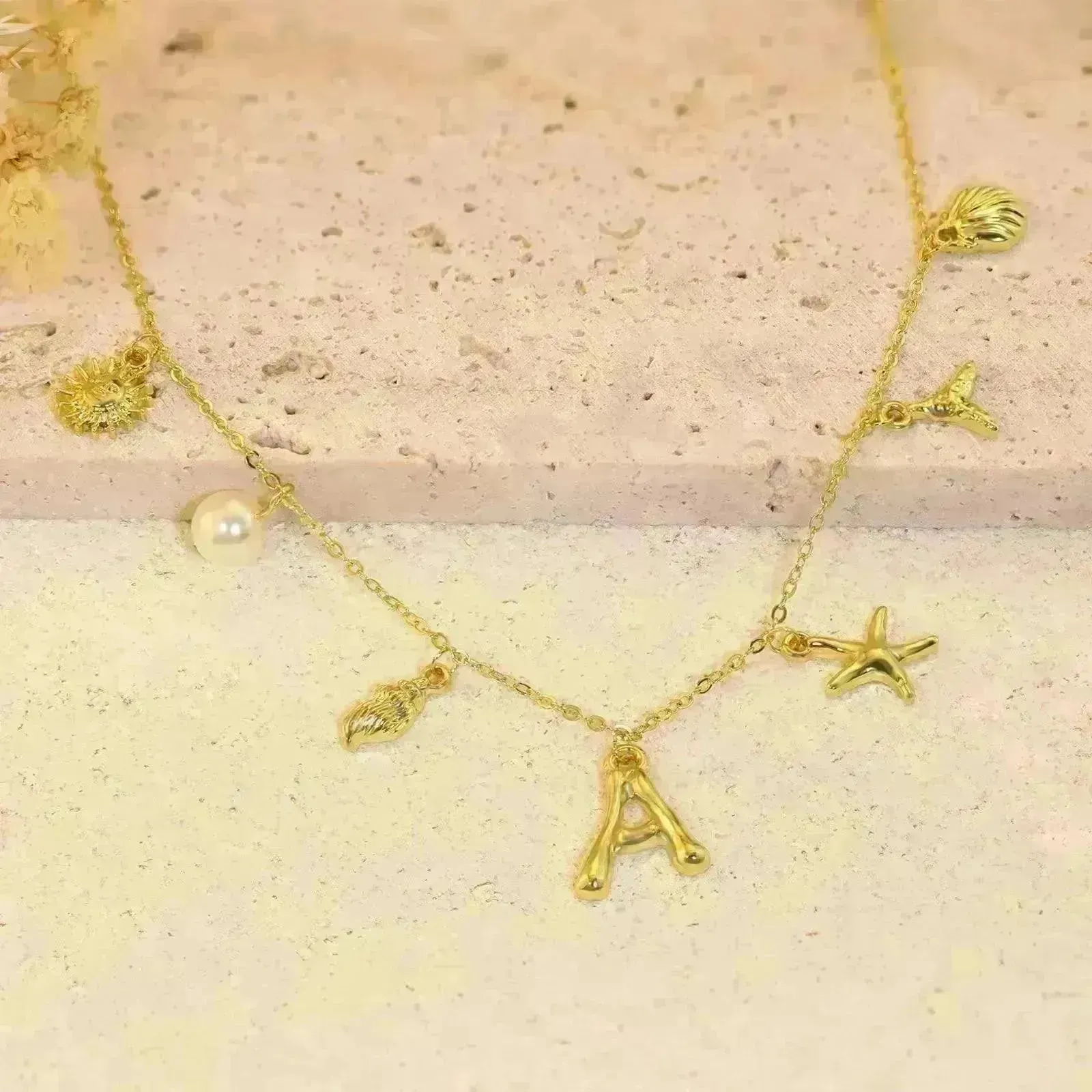 26 Bamboo Letter Necklace Starfish Shell Necklace for Women