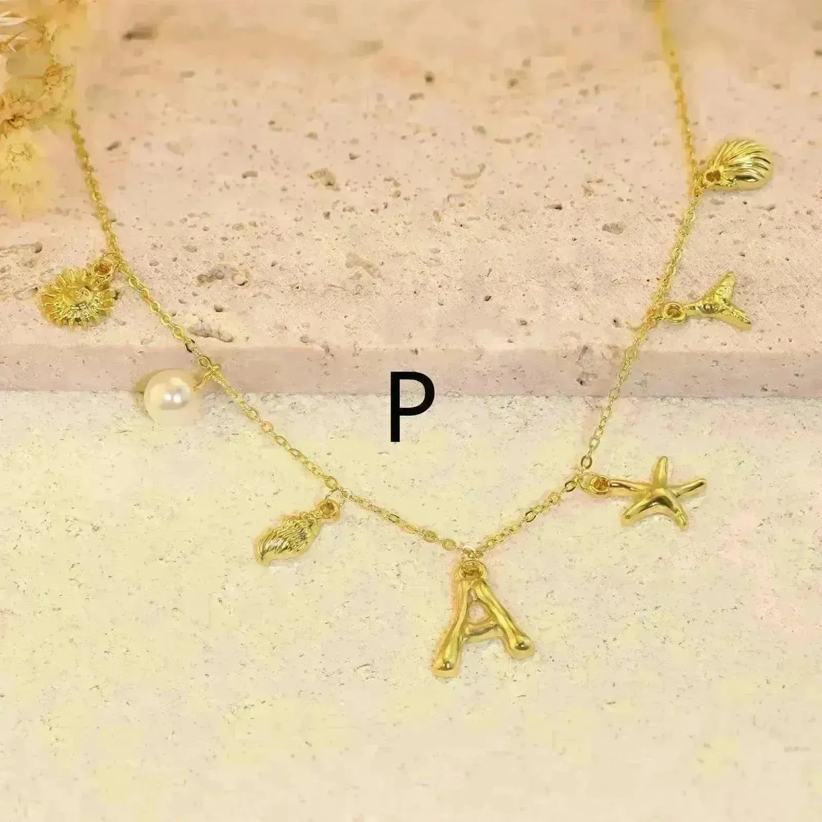 26 Bamboo Letter Necklace Starfish Shell Necklace for Women