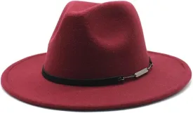 27 Colors New British Style Woolen Hat Autumn and Winter Leisure Big Brim Felt Hat Men's and Women's Vintage Jazz Hat Fengyan Cowboy Hats (Color : Claret, Size : Large(58-60cm))