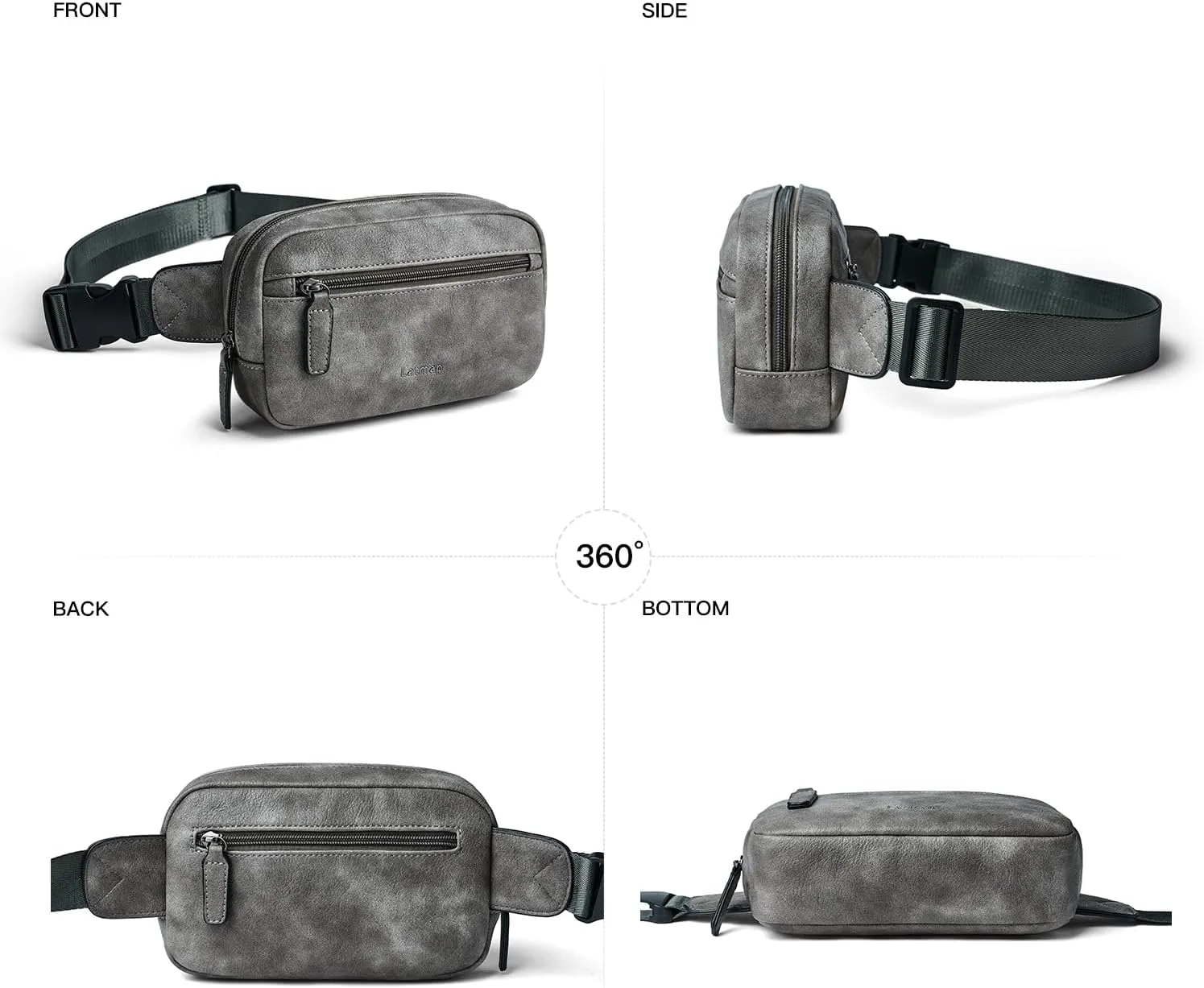 2L Fanny Packs Everywhere Belt Bag Small Fashion Crossbody Waist Pack Faux Leather Waterproof Sling Chest Bag For Women Trendy Grey