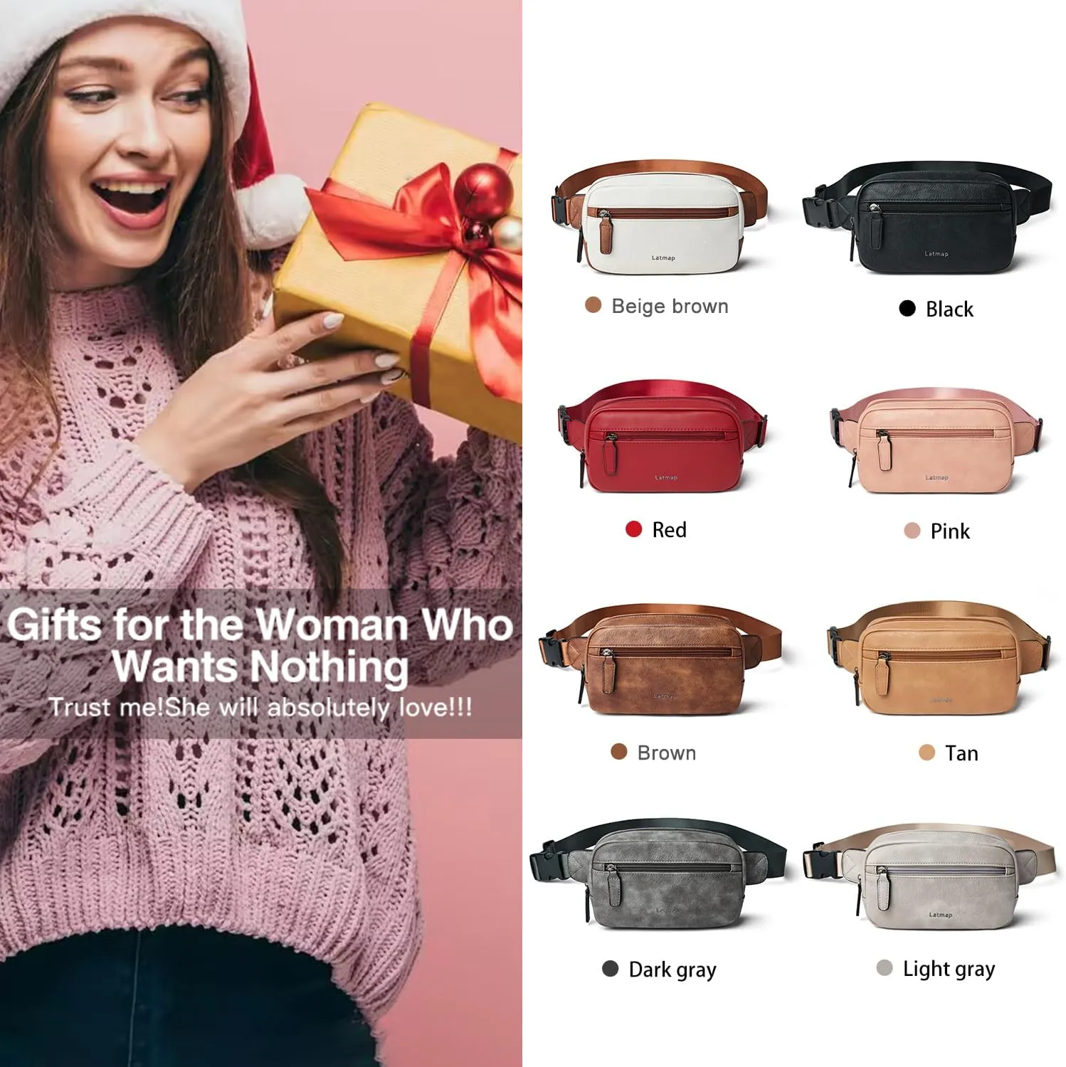 2L Fanny Packs Everywhere Belt Bag Small Fashion Crossbody Waist Pack Faux Leather Waterproof Sling Chest Bag For Women Trendy Grey