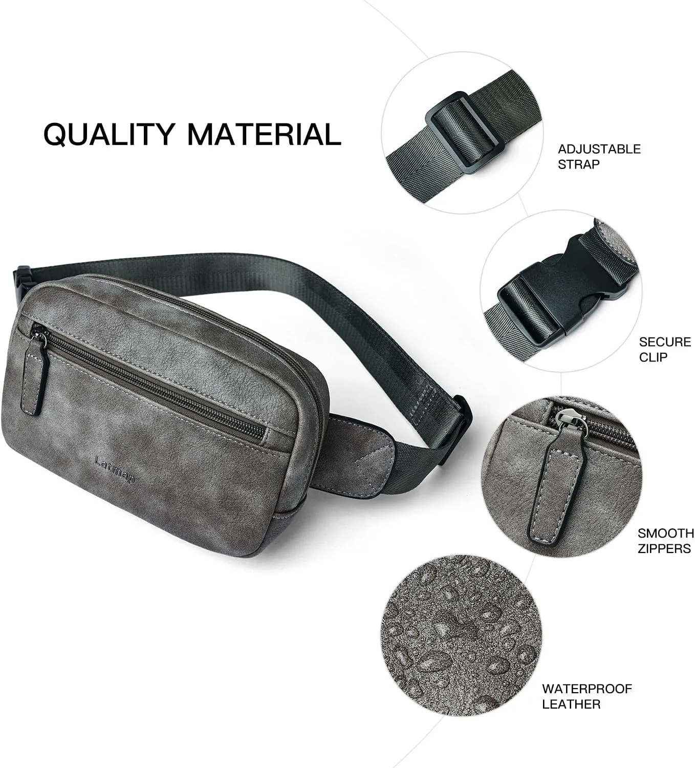 2L Fanny Packs Everywhere Belt Bag Small Fashion Crossbody Waist Pack Faux Leather Waterproof Sling Chest Bag For Women Trendy Grey