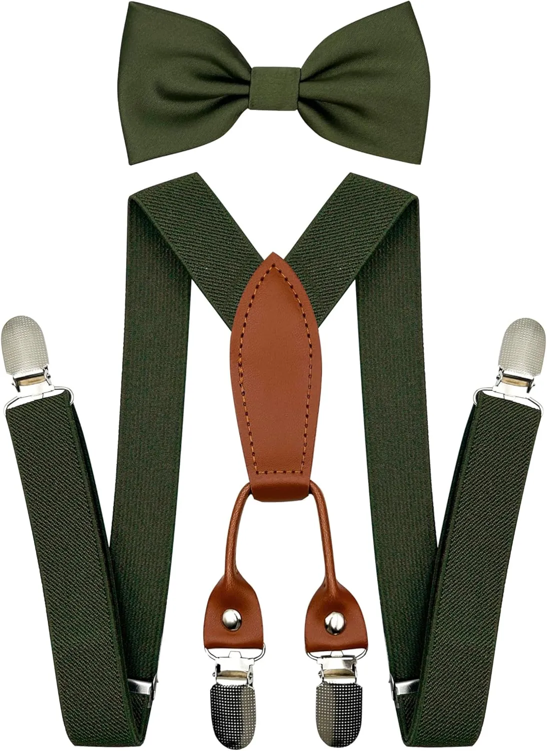 Adjustable Baby Boy Suspenders and Pre-tied Bow Tie, Kids Bowtie and Suspenders with 4 Strong Metal Clips