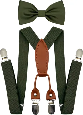 Adjustable Baby Boy Suspenders and Pre-tied Bow Tie, Kids Bowtie and Suspenders with 4 Strong Metal Clips