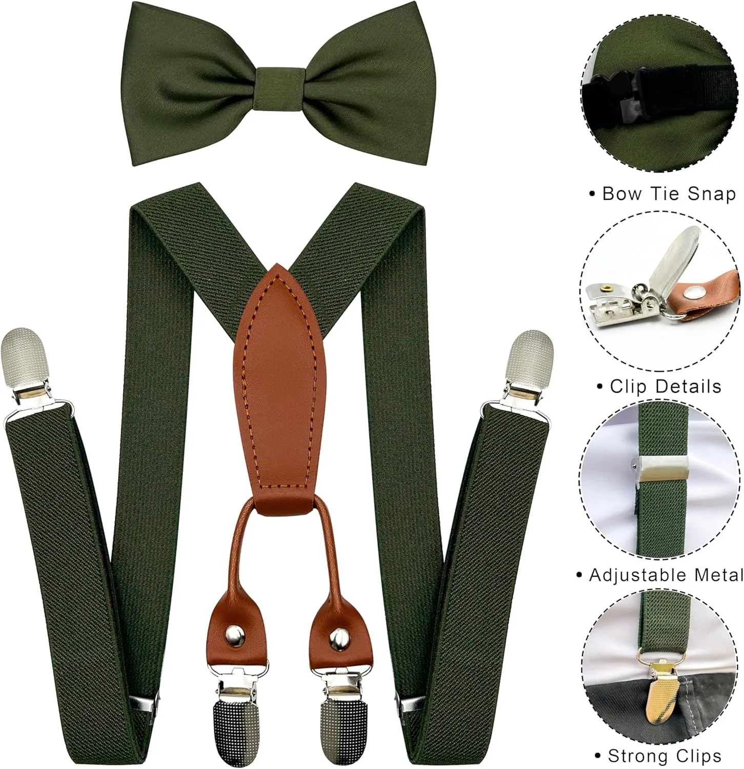 Adjustable Baby Boy Suspenders and Pre-tied Bow Tie, Kids Bowtie and Suspenders with 4 Strong Metal Clips