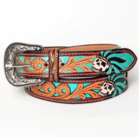 American Darling Skull & Rope Hand Tooled & Painted Leather Belt ADBLF128