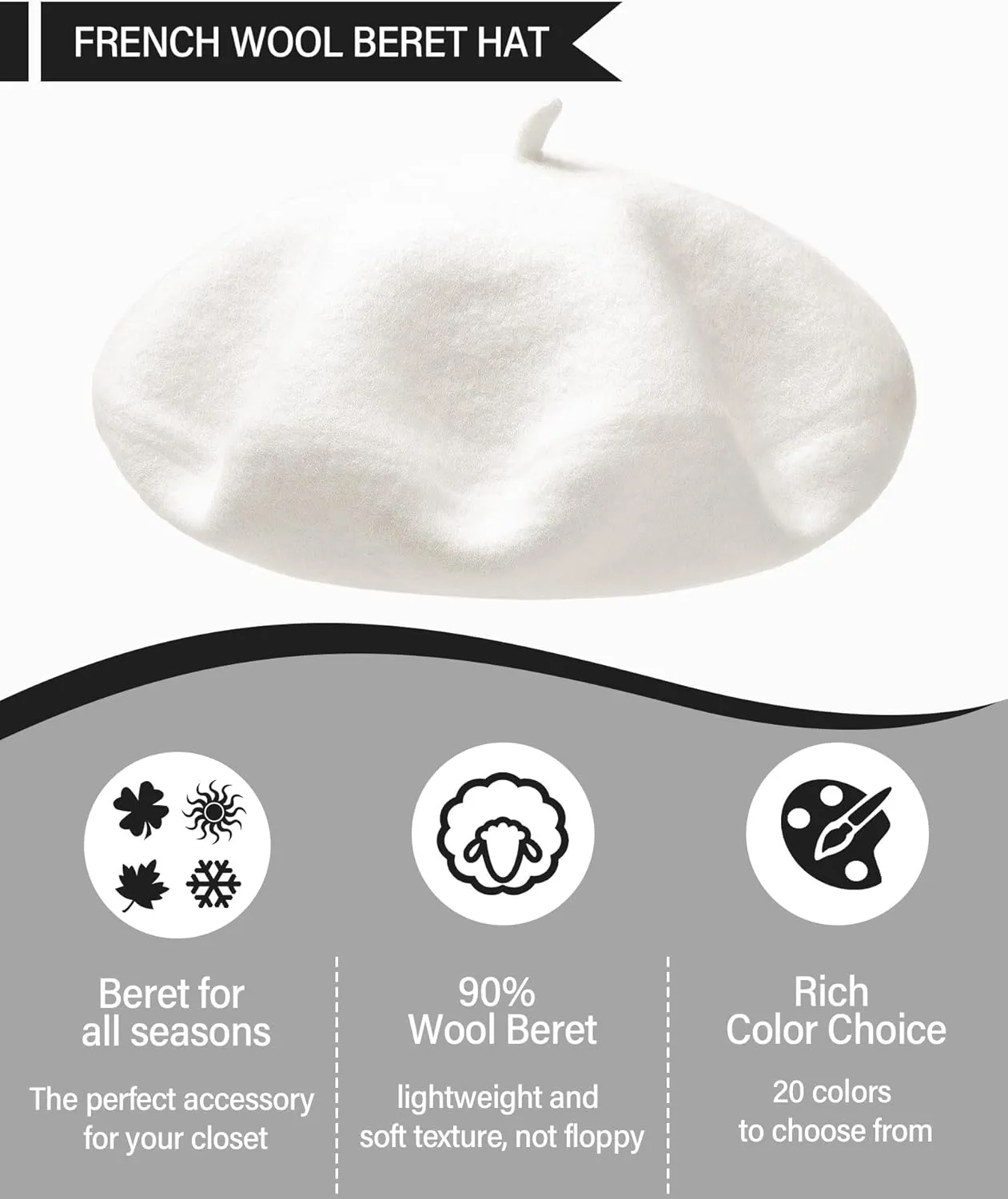 AWAYTR Wool French Beret Hats - Solid Color Artist Beret Hat for Women and Kids