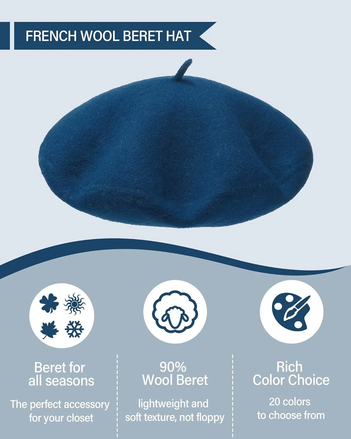 AWAYTR Wool French Beret Hats - Solid Color Artist Beret Hat for Women and Kids