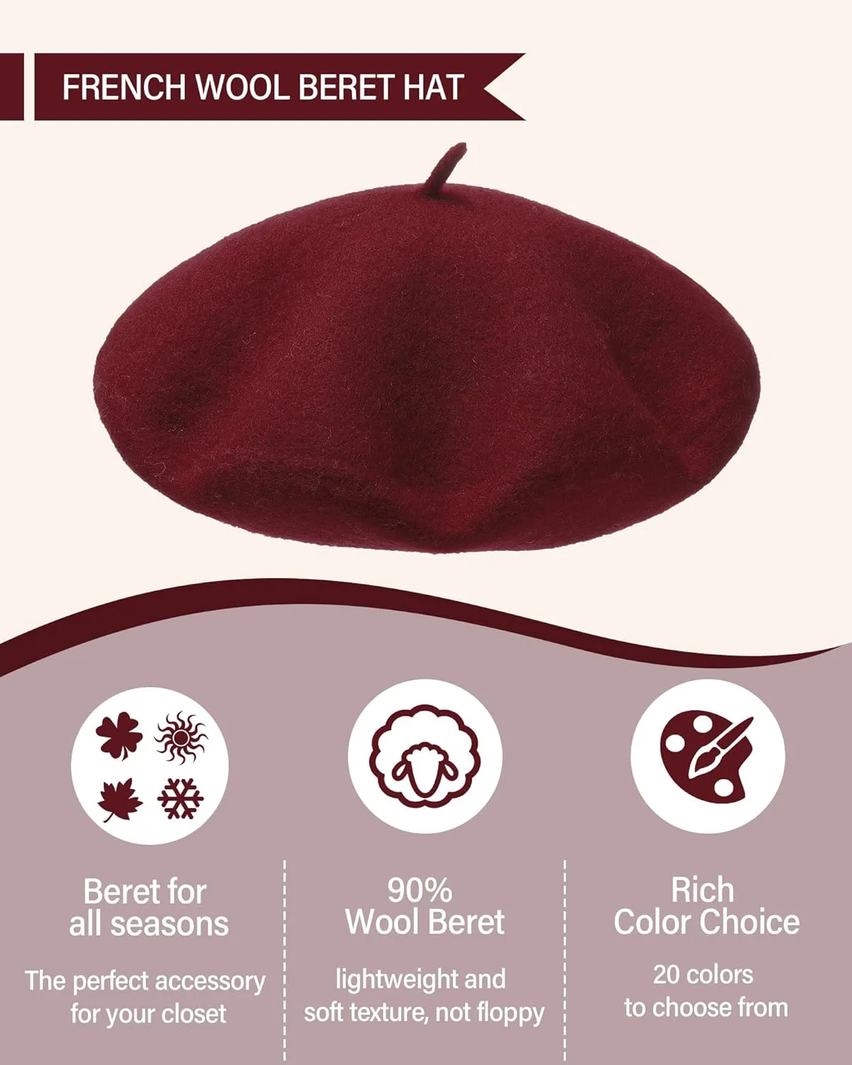 AWAYTR Wool French Beret Hats - Solid Color Artist Beret Hat for Women and Kids