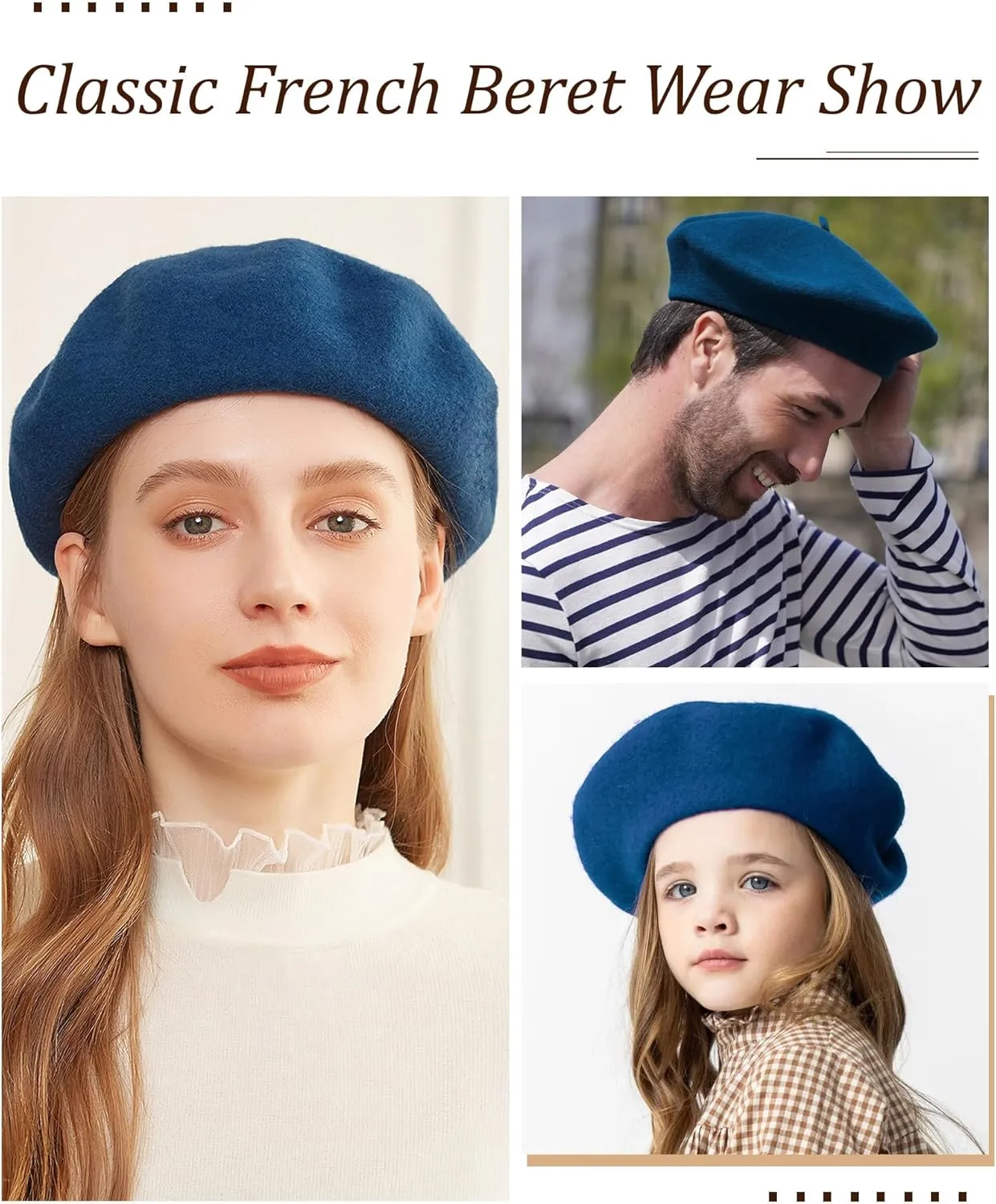 AWAYTR Wool French Beret Hats - Solid Color Artist Beret Hat for Women and Kids