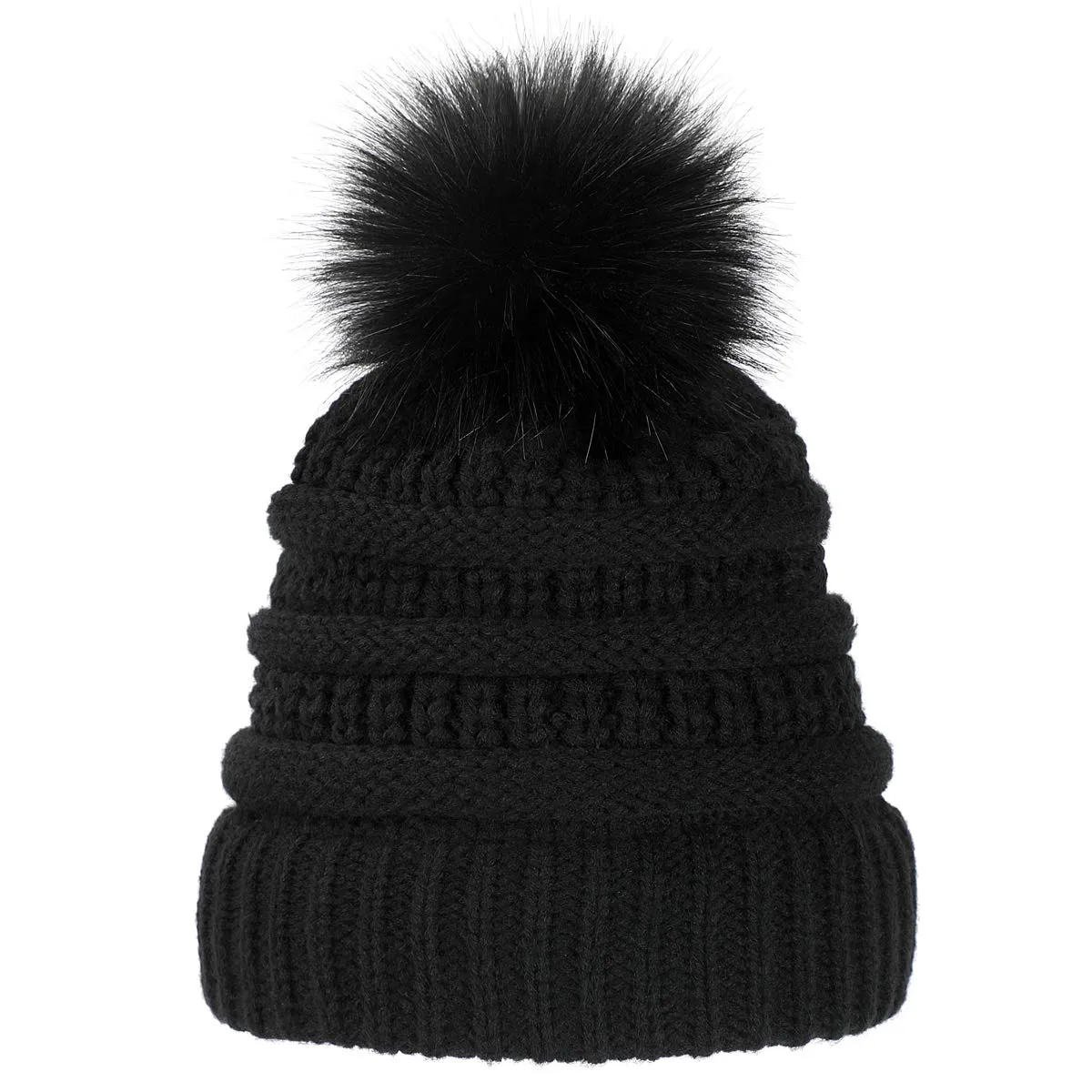 AynnQueen Beanie with Hair Attached for Women Slouchy Cable Hat Wig Knit Beanie Winter Hat with 20inch Removable Hair Extensions Wig (Ginger Blonde Mix Bleach Blonde-Black Hat)