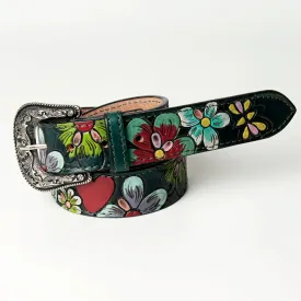 Basket of Flowers Hand Tooled Leather Belt