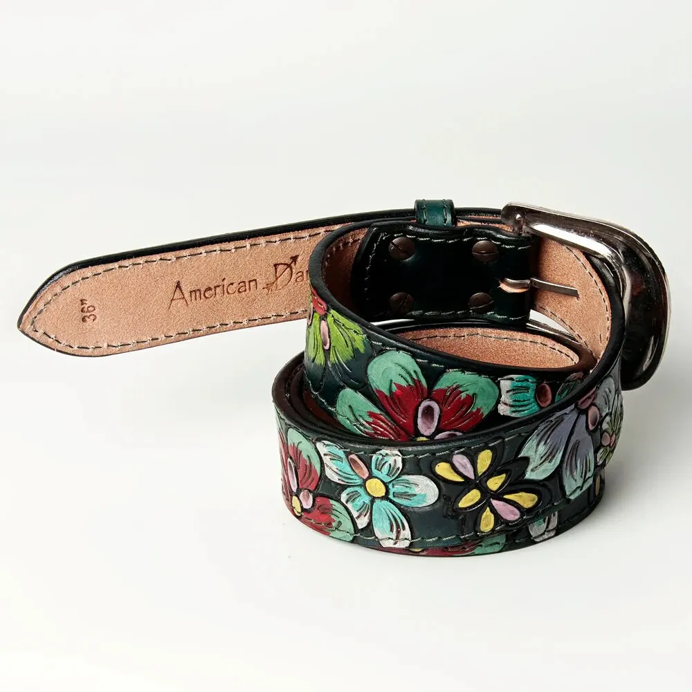Basket of Flowers Hand Tooled Leather Belt
