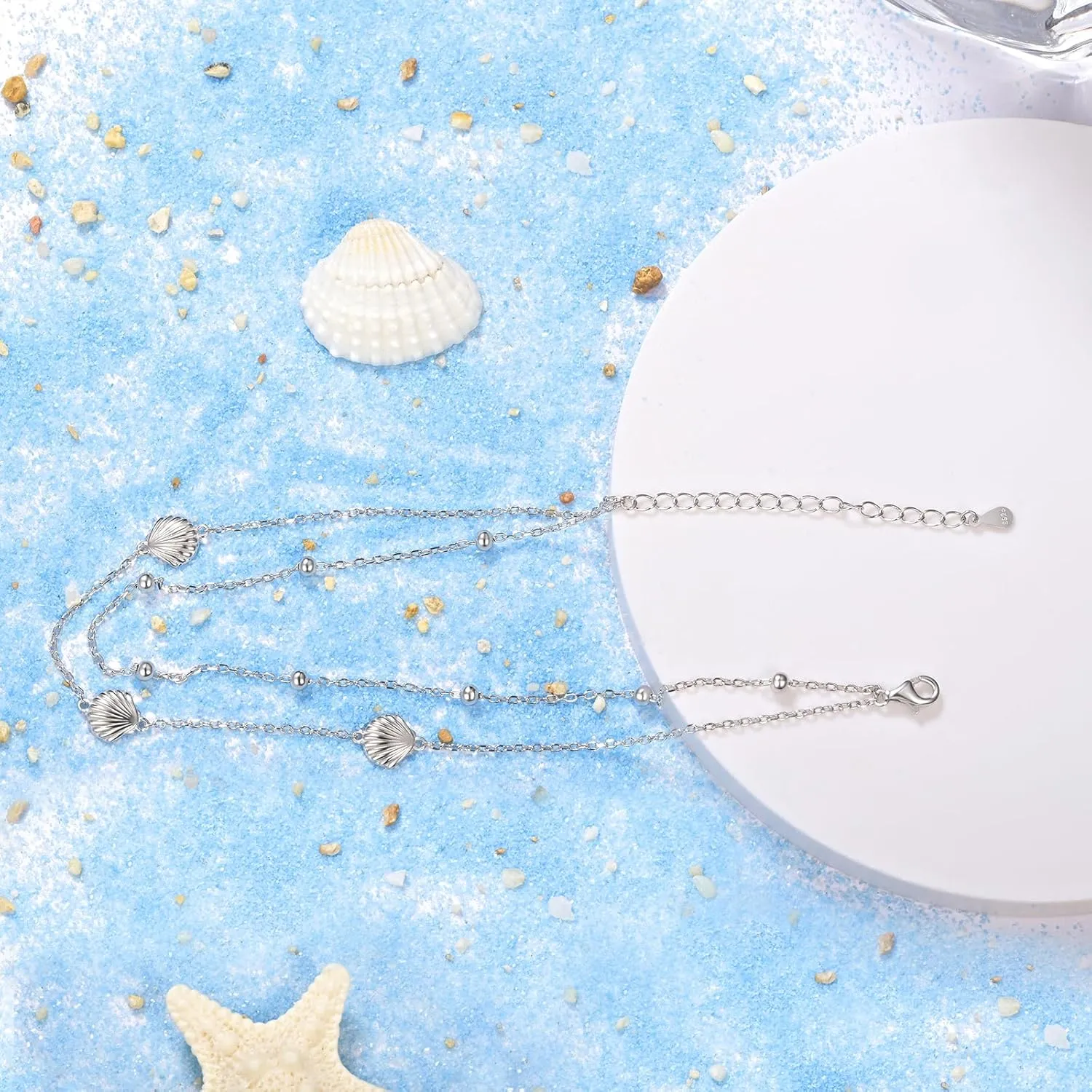 BEILIN 925 Sterling Silver Ocean Beach Anklets for Women Starfish Conch Turtle Ankle Bracelets for Women