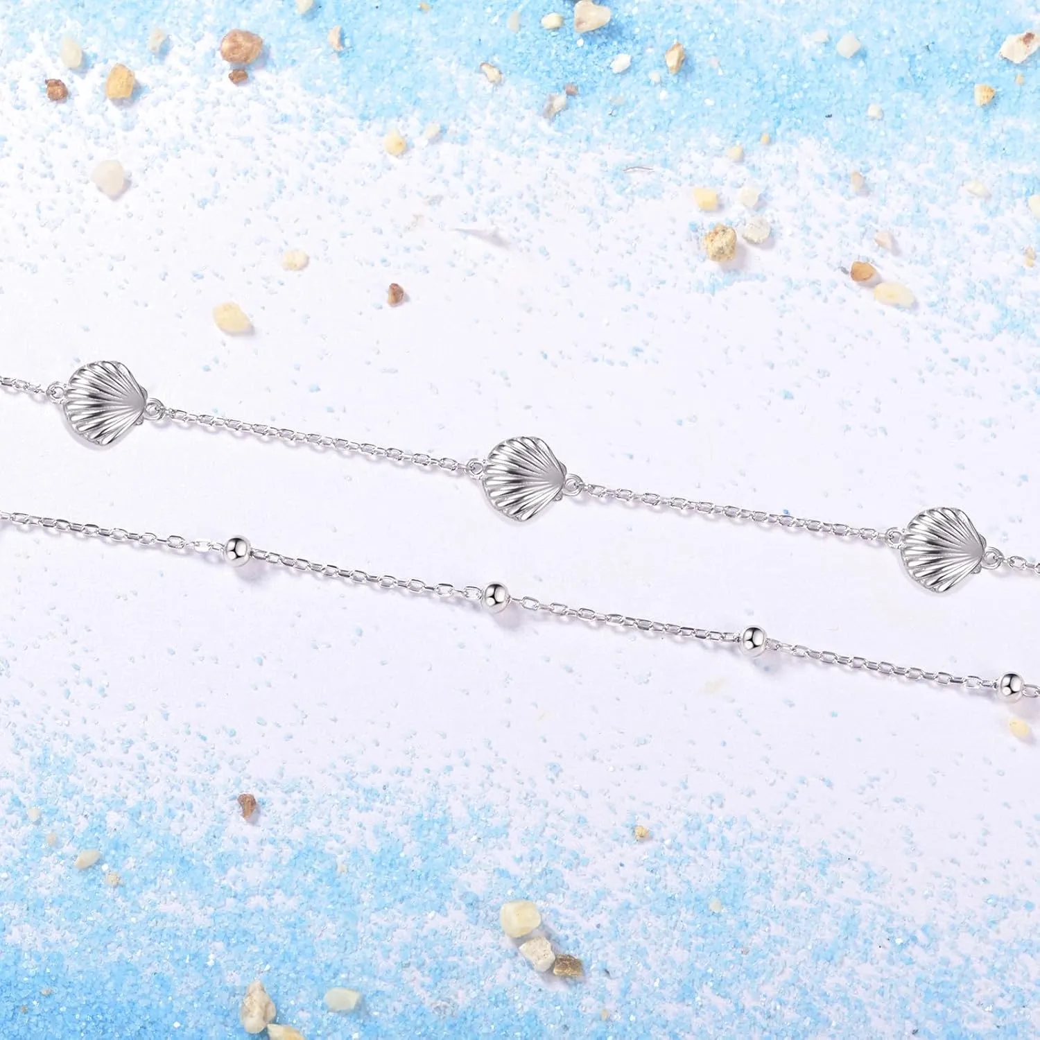 BEILIN 925 Sterling Silver Ocean Beach Anklets for Women Starfish Conch Turtle Ankle Bracelets for Women